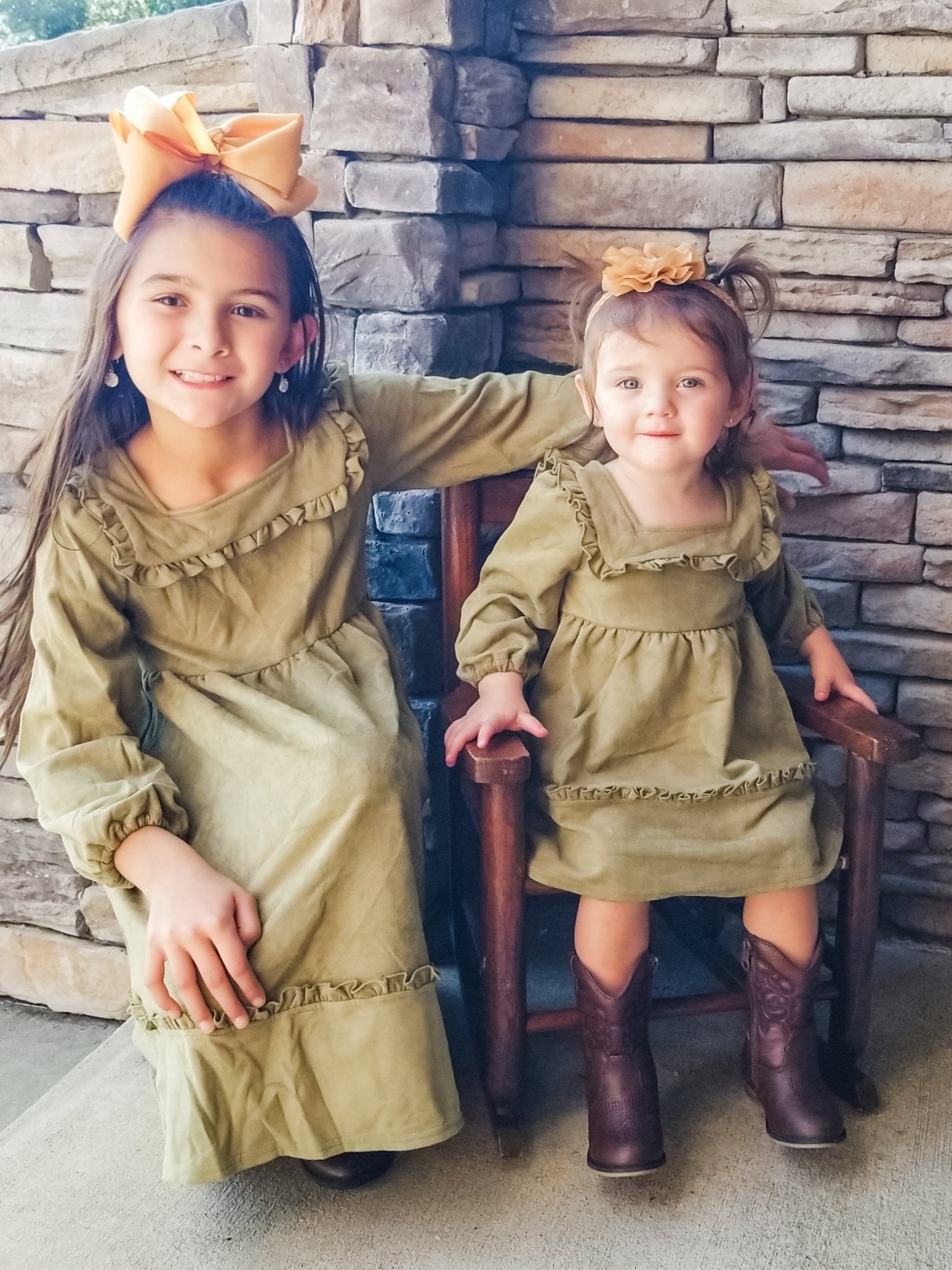 Army Green Suede Square Neck Ruffle Dress - Marie Nicole Clothing