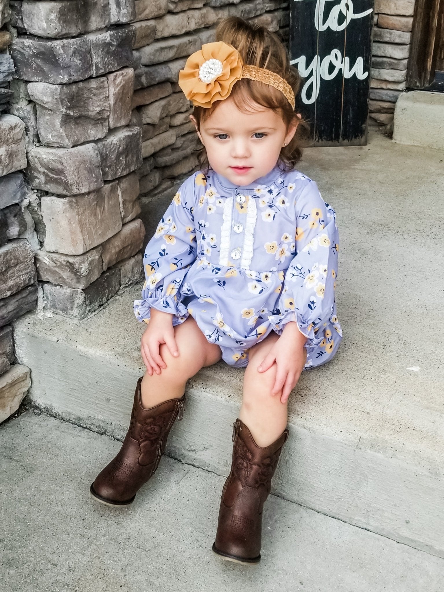 Light Grey & Yellow Floral Ruffle Romper - Marie Nicole Clothing