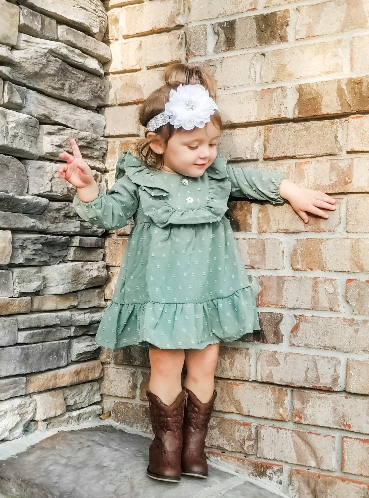 Sage Swiss Dot Dress - Marie Nicole Clothing