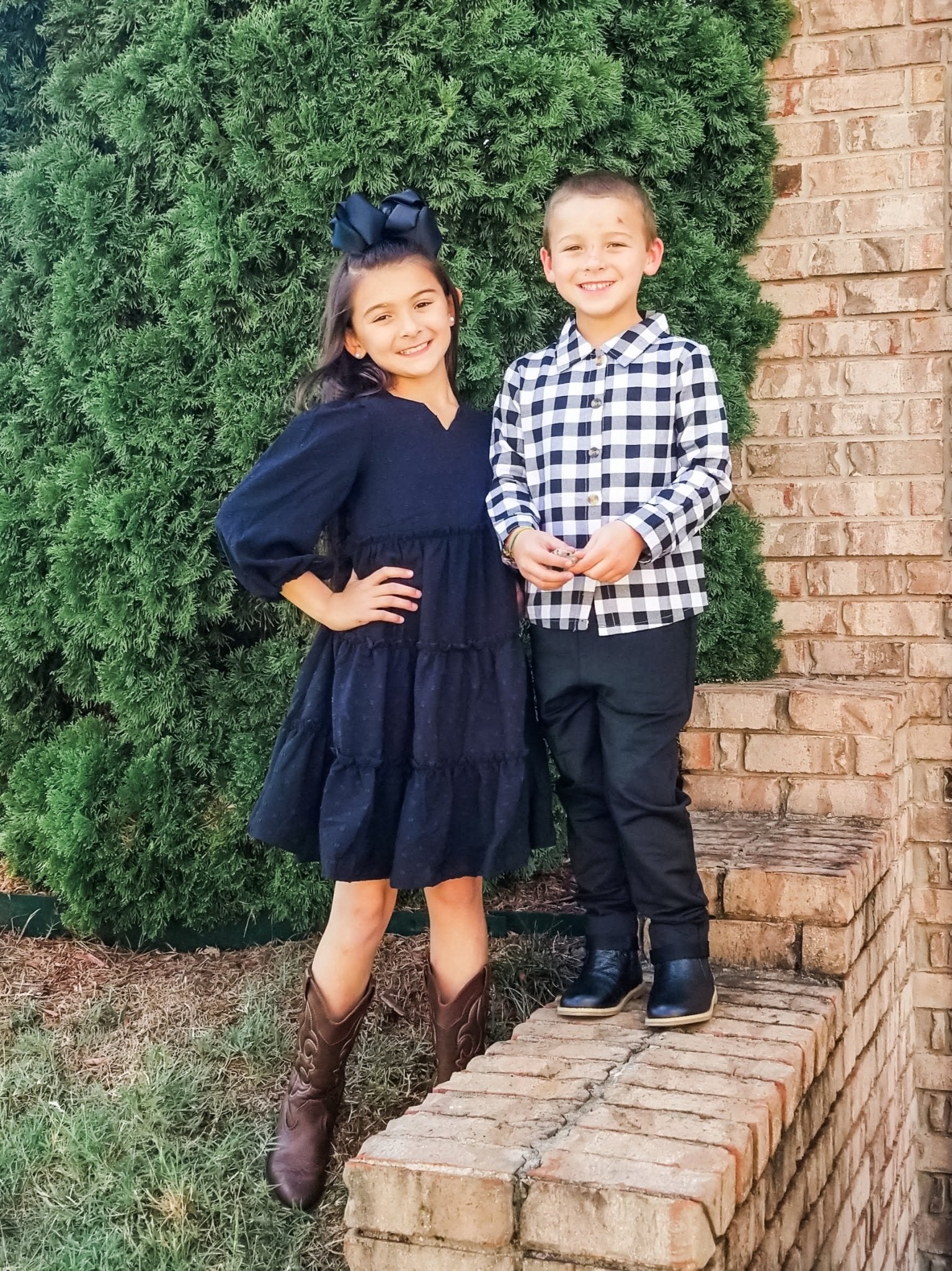 Checked Button - Up Top & Black Bottoms Outfit - Marie Nicole Clothing