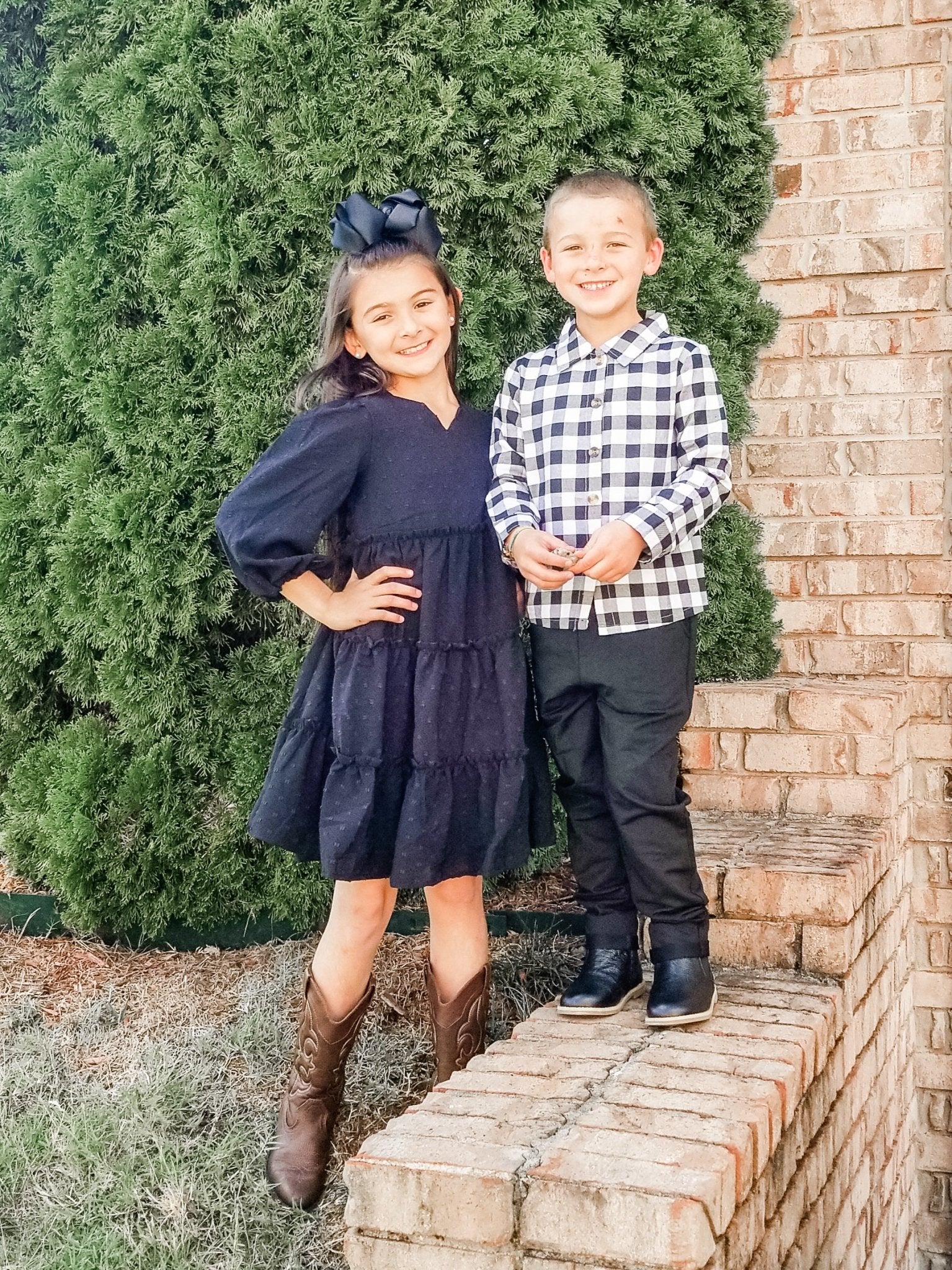 Checked Button - Up Top & Black Bottoms Outfit - Marie Nicole Clothing