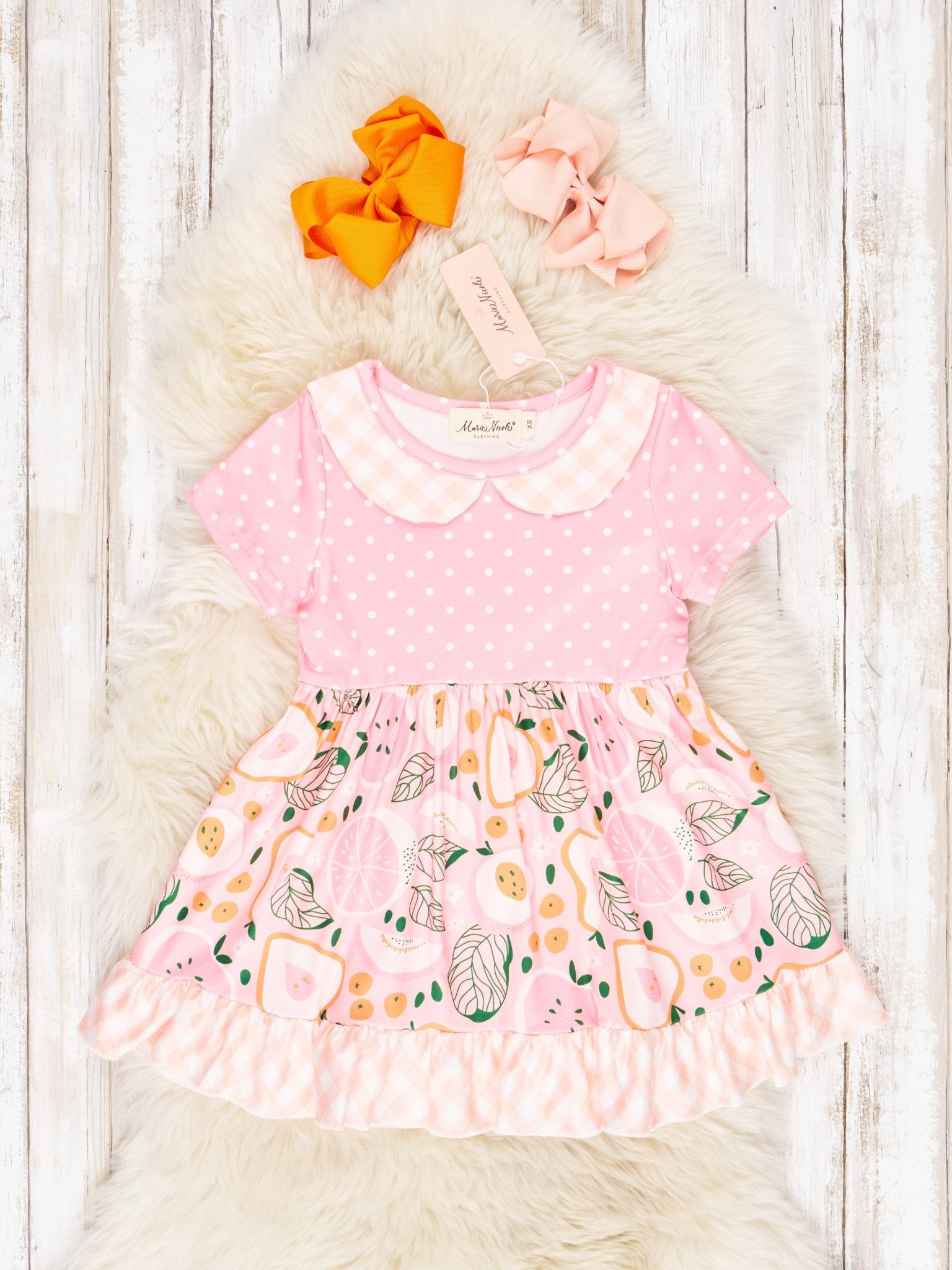 Pink Fruit Vintage Ruffle Dress - Marie Nicole Clothing