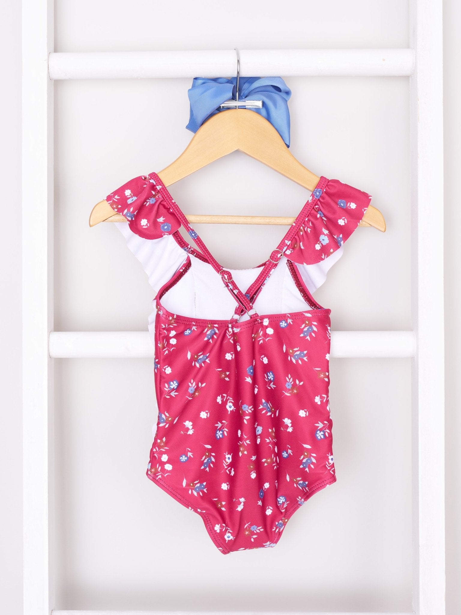 Mom & Me Burgundy Floral Ruffle Swimsuit - Marie Nicole Clothing