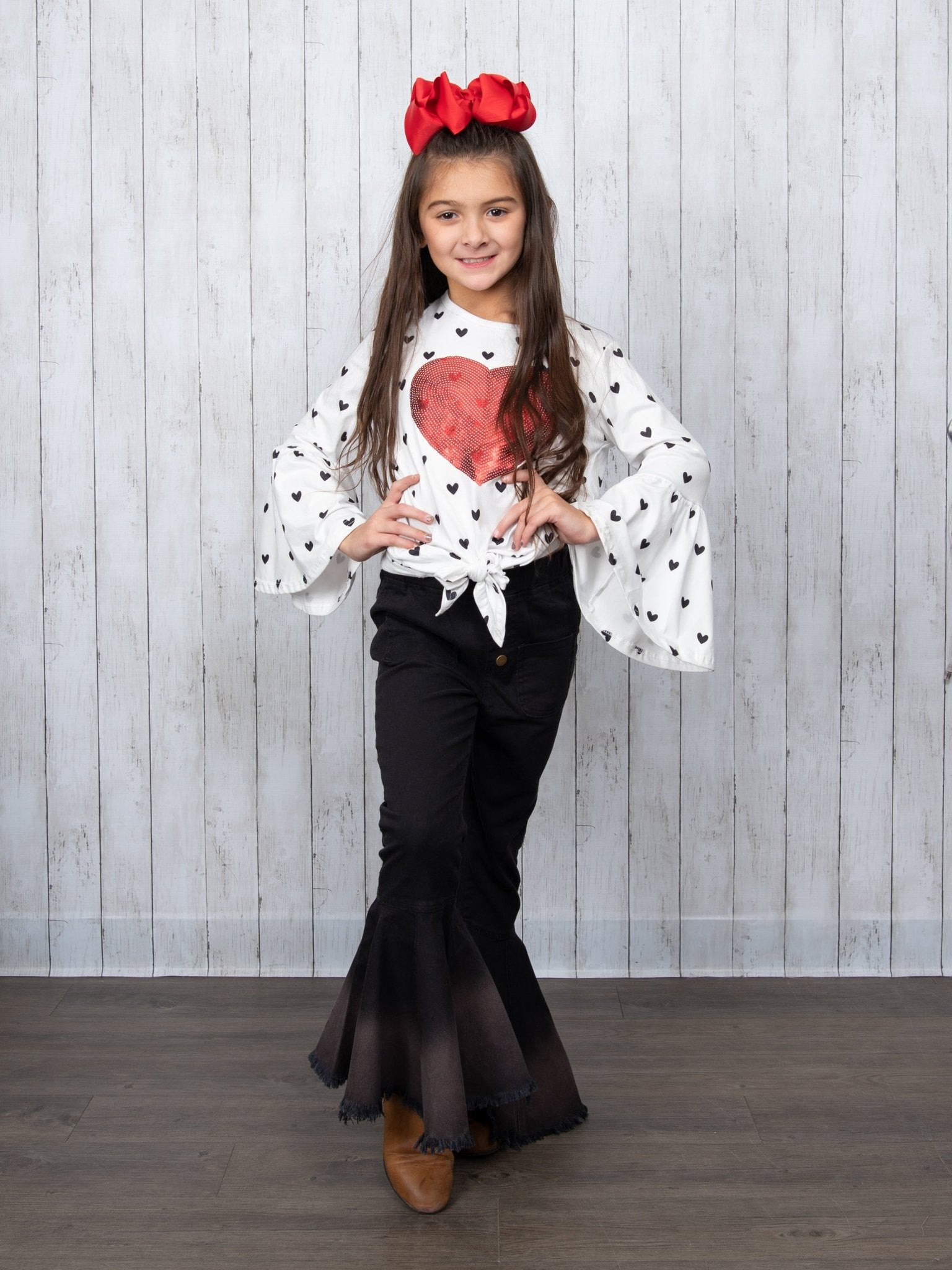 Heart Tie Top & Denim Bell Bottoms Outfit - Marie Nicole Clothing