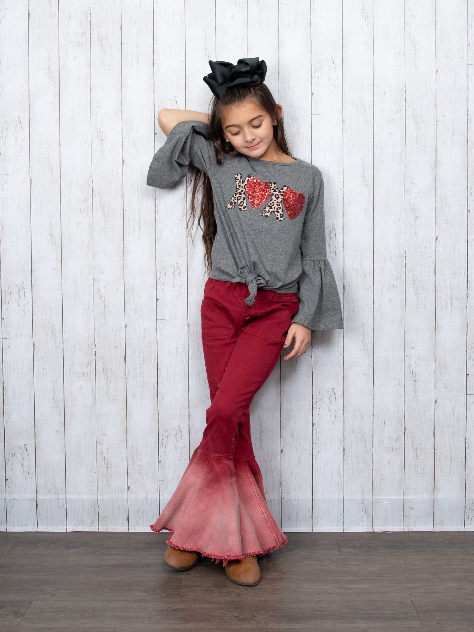 Leopard "XOXO" Tie Top & Denim Bell Bottoms Outfit - Marie Nicole Clothing