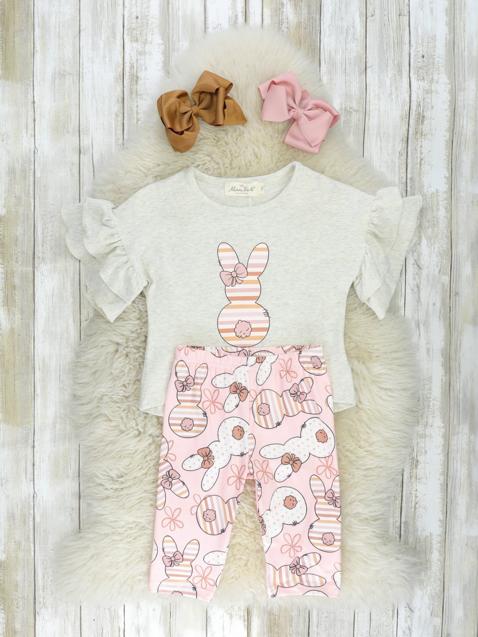 Stripes & Daisies Bunny Ruffle Outfit - Marie Nicole Clothing