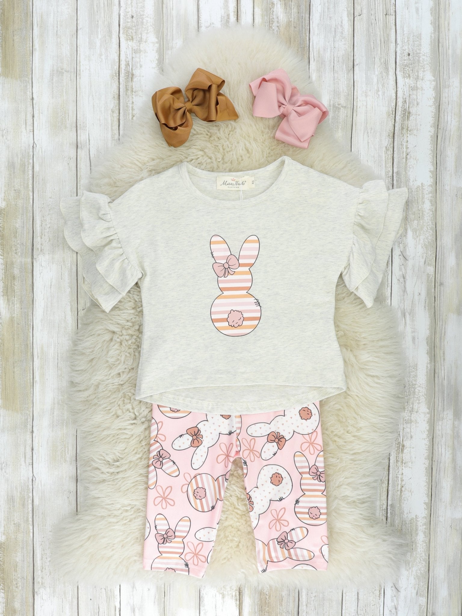 Stripes & Daisies Bunny Ruffle Outfit - Marie Nicole Clothing