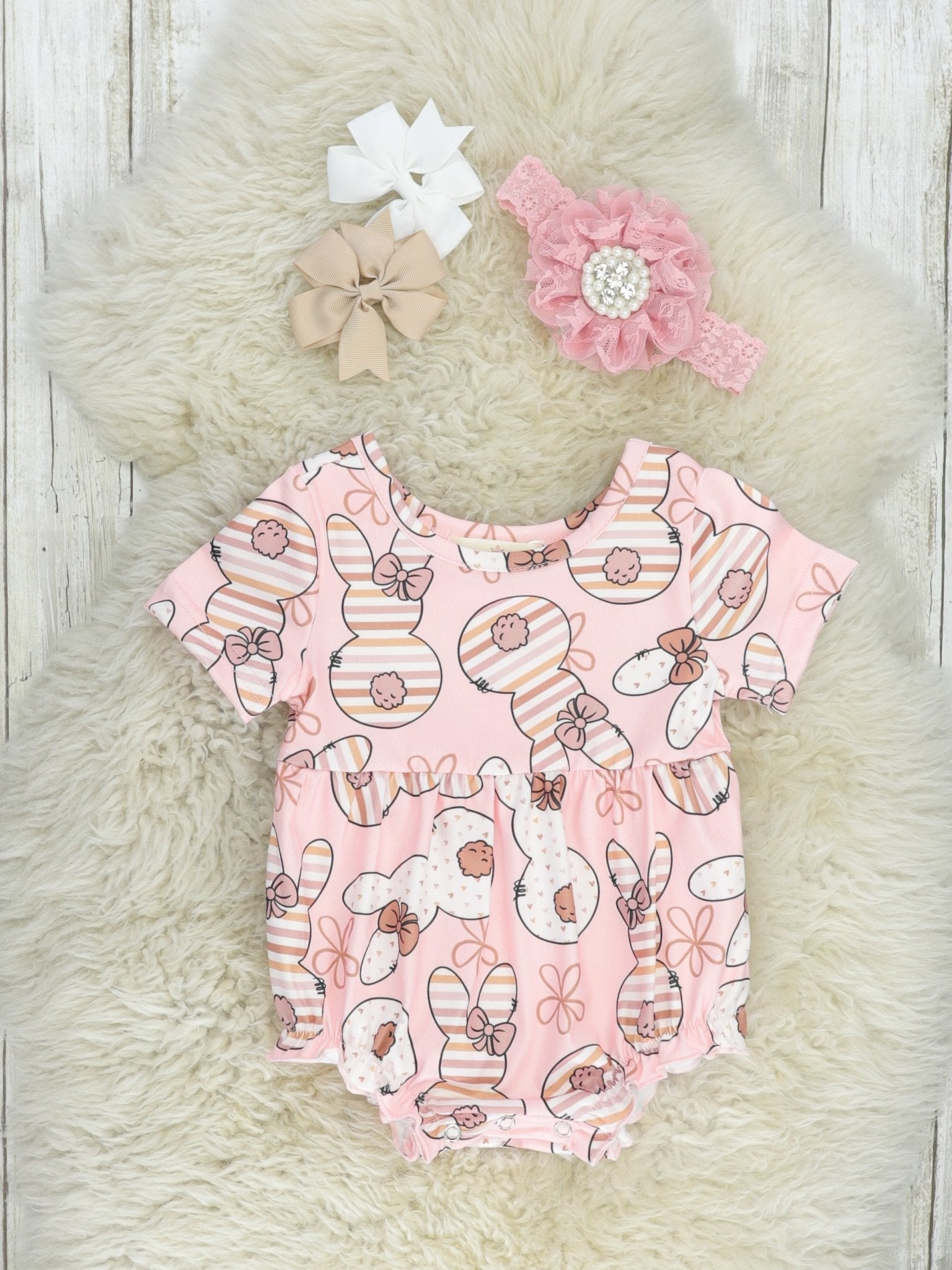 Stripes & Daisies Bunny Bubble Romper - Marie Nicole Clothing
