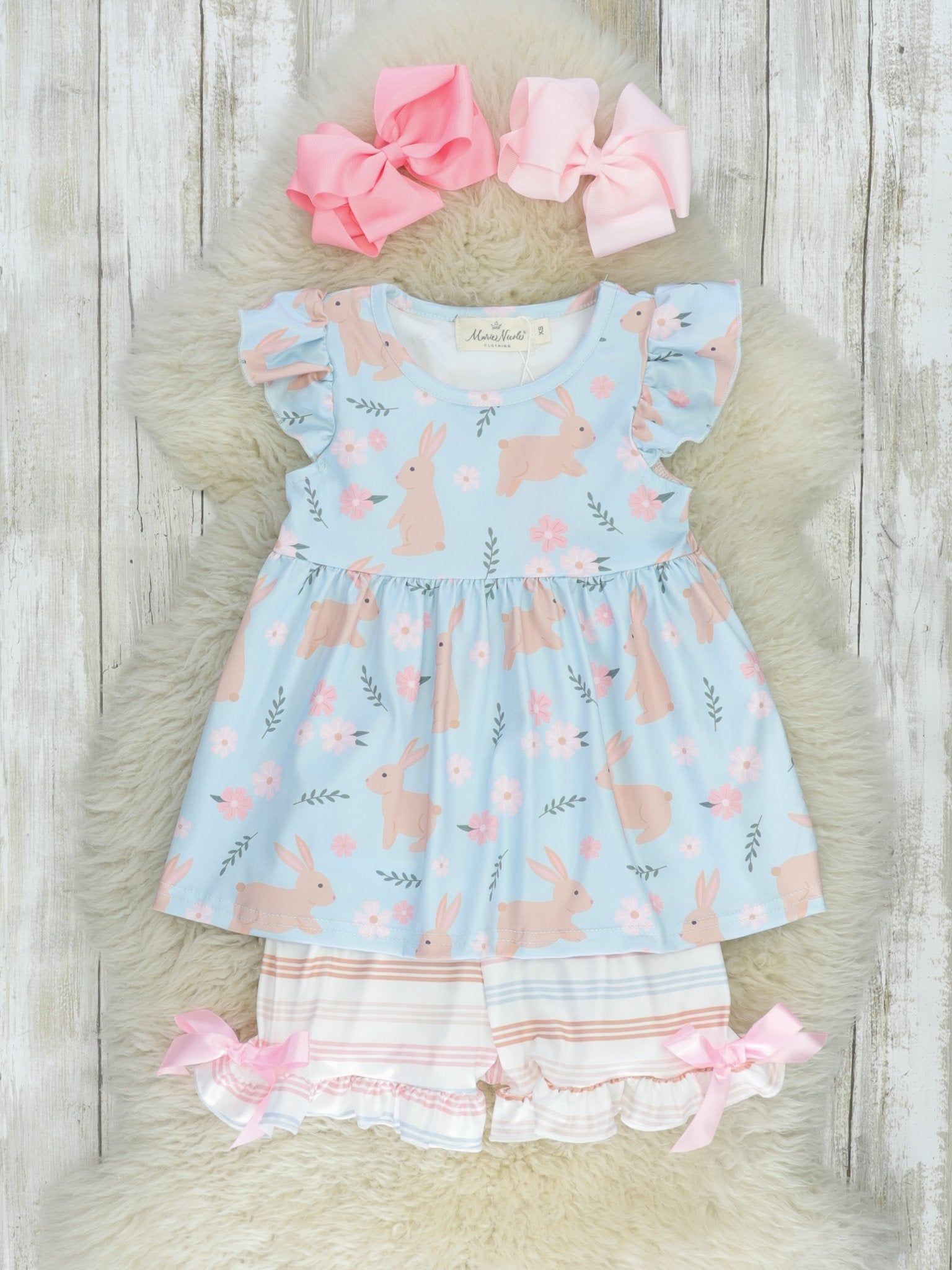 Soft Stripes & Bunnies Outfit - Marie Nicole Clothing