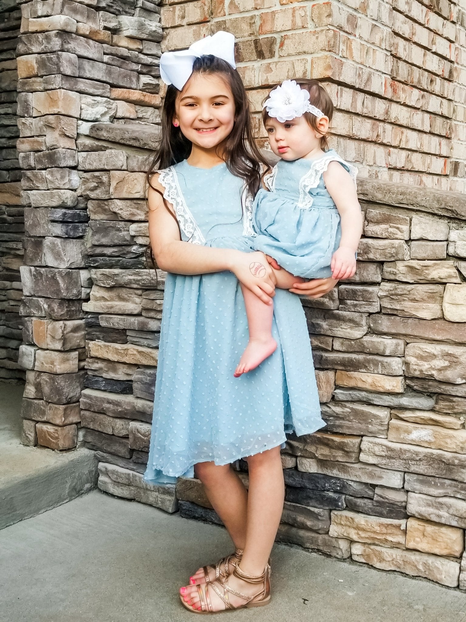 Ash Blue Lace Swiss Dot Bubble Romper - Marie Nicole Clothing