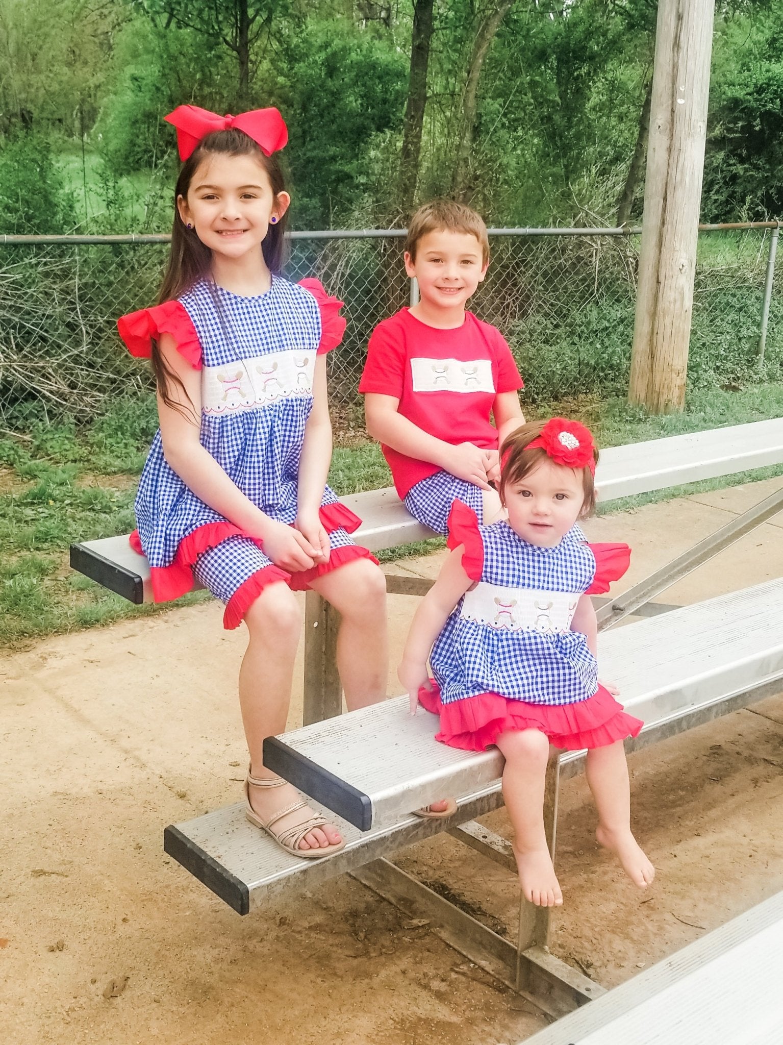 Baseball Blue Check Ruffle Smocked Outfit - Marie Nicole Clothing
