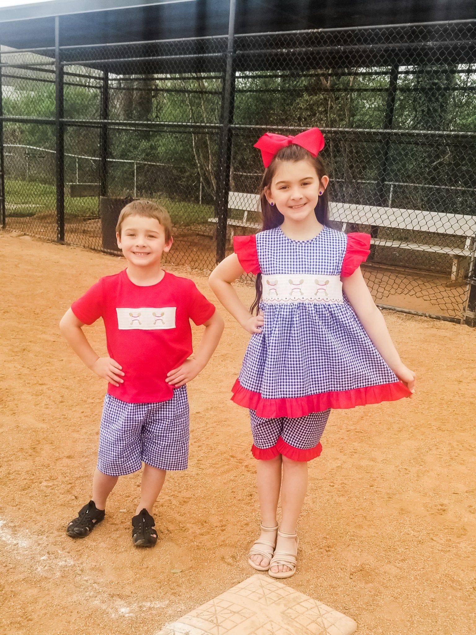 Baseball Blue Check Smocked Outfit - Marie Nicole Clothing