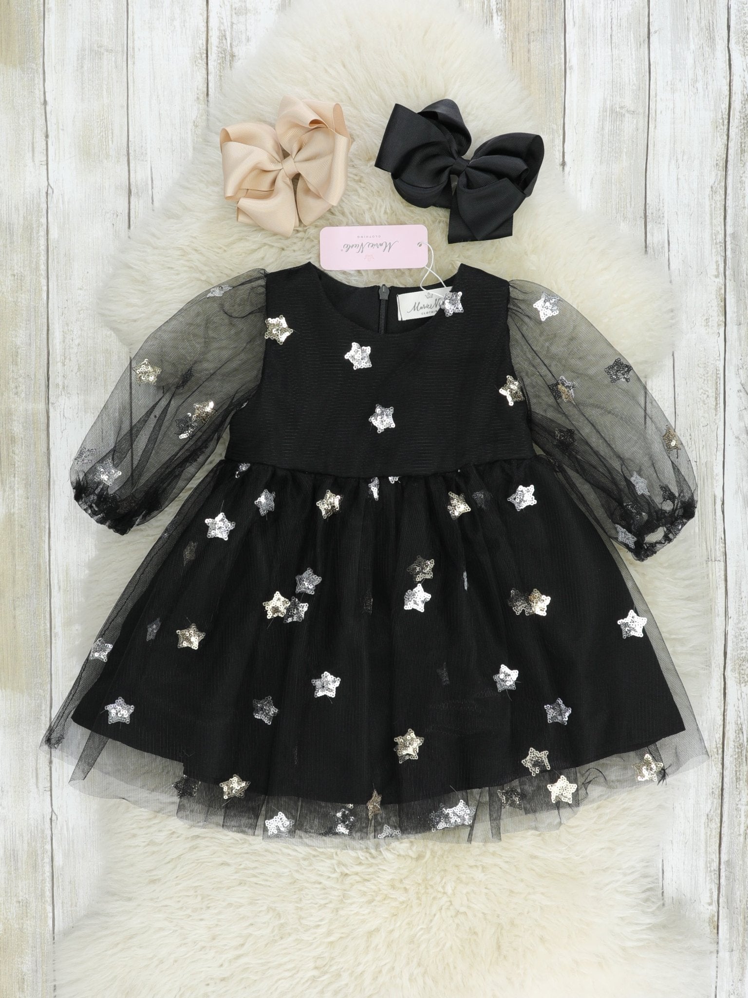 Black Sequin Star Tulle Dress - Marie Nicole Clothing