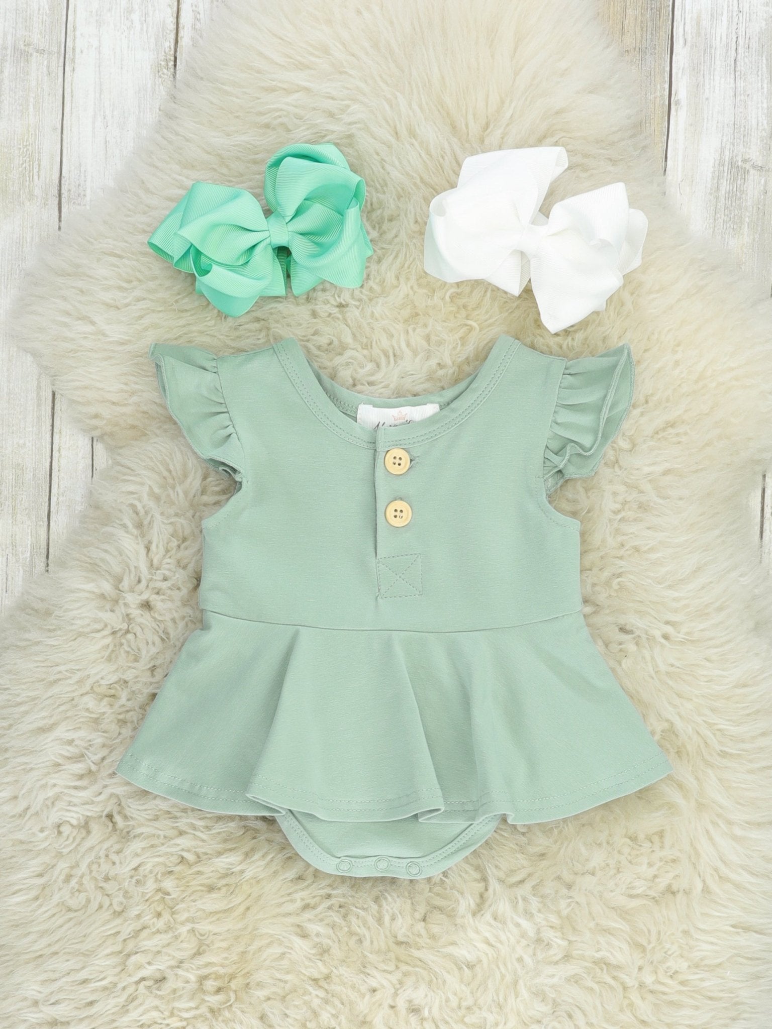 Mint Cotton Flutter Sleeve Peplum Bubble Romper - Marie Nicole Clothing