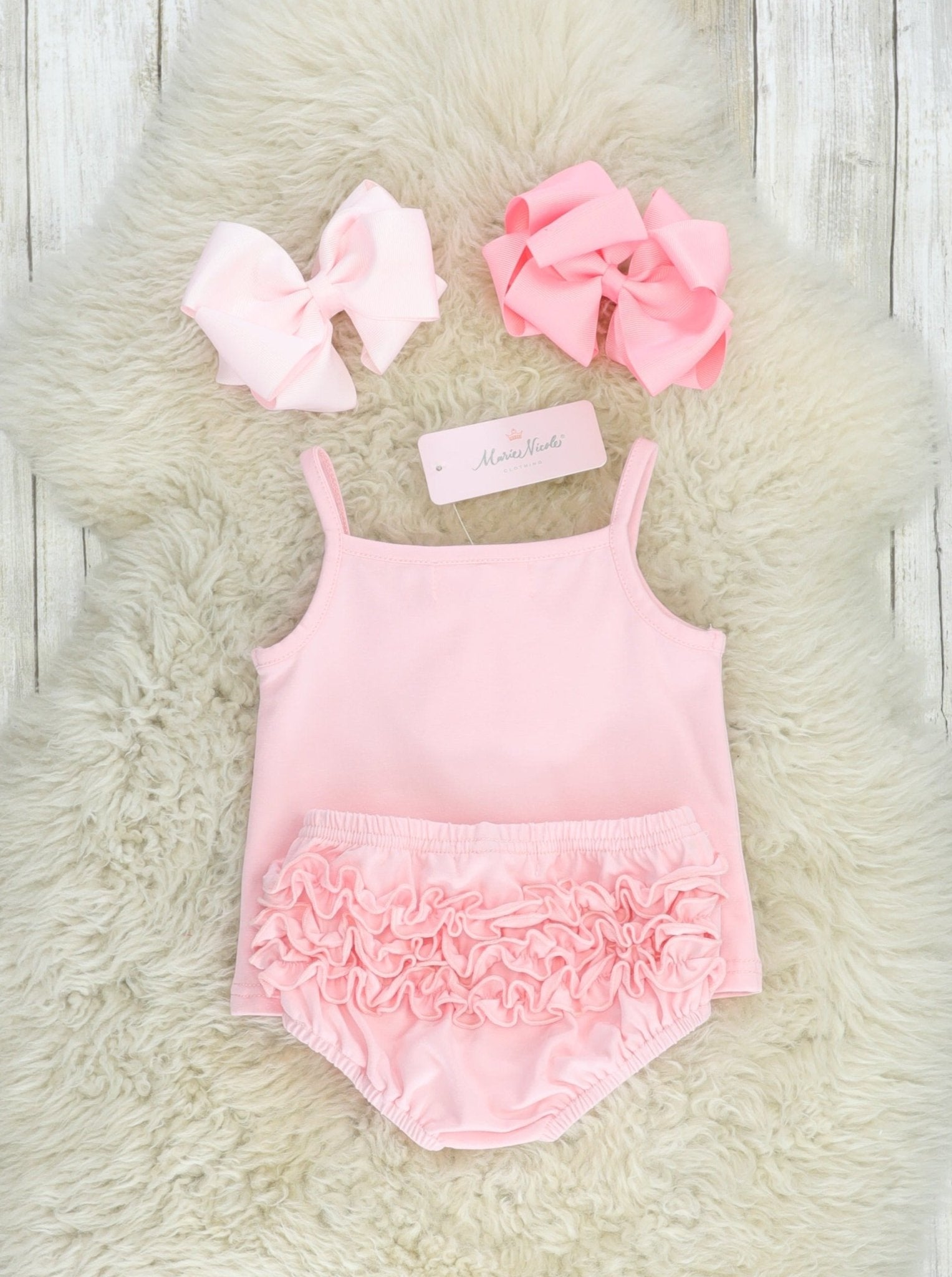 Baby Pink Cotton Ruffle Tank & Bloomers Set - Marie Nicole Clothing
