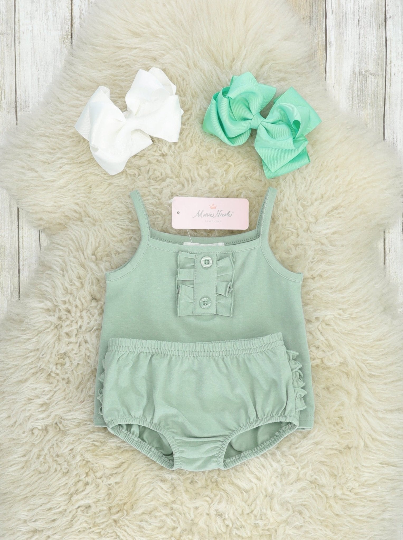 Mint Cotton Ruffle Tank & Bloomers Set - Marie Nicole Clothing