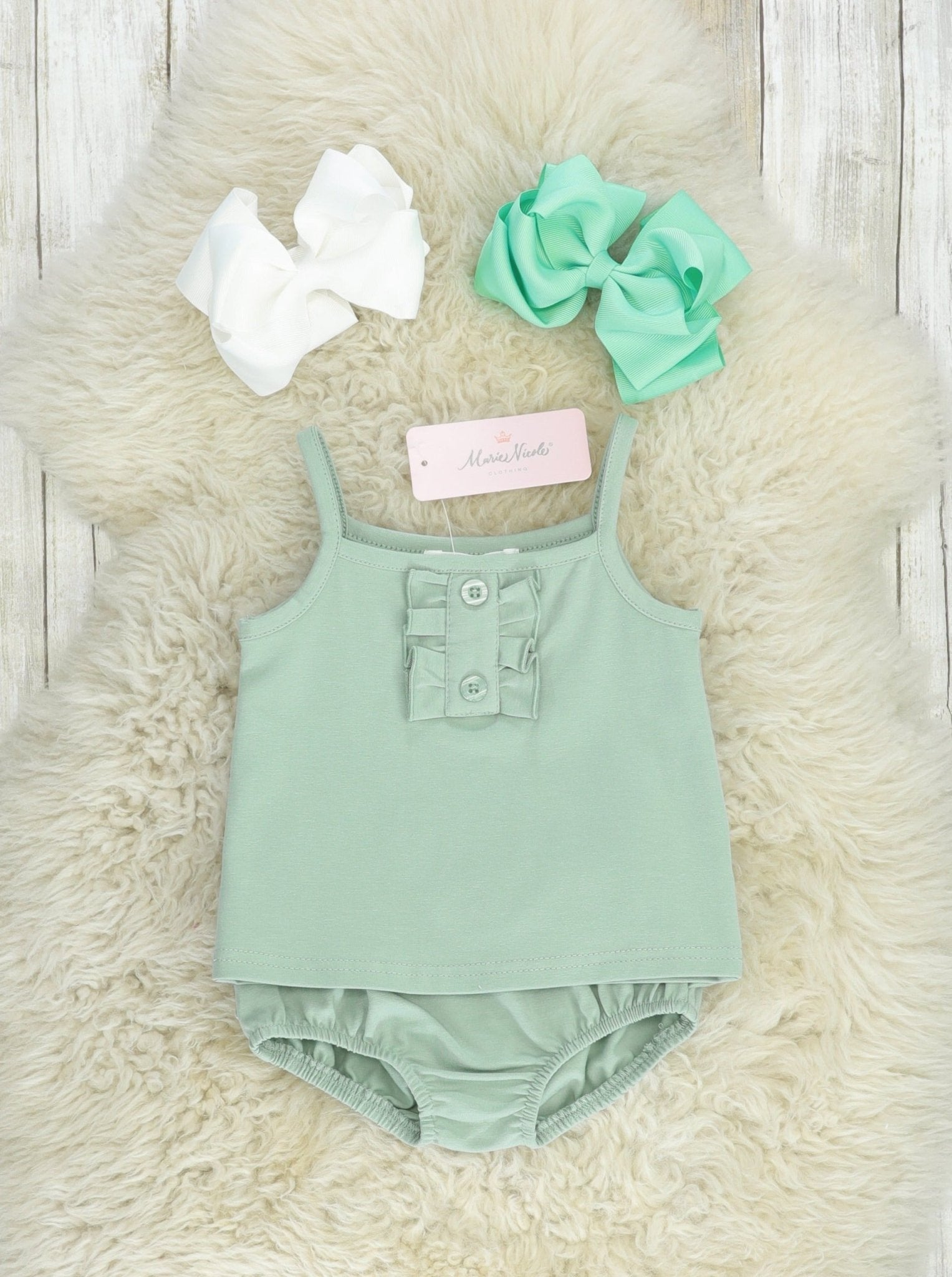 Mint Cotton Ruffle Tank & Bloomers Set - Marie Nicole Clothing