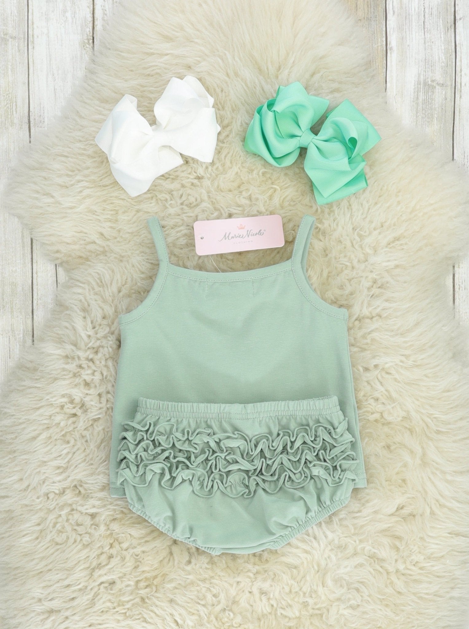 Mint Cotton Ruffle Tank & Bloomers Set - Marie Nicole Clothing