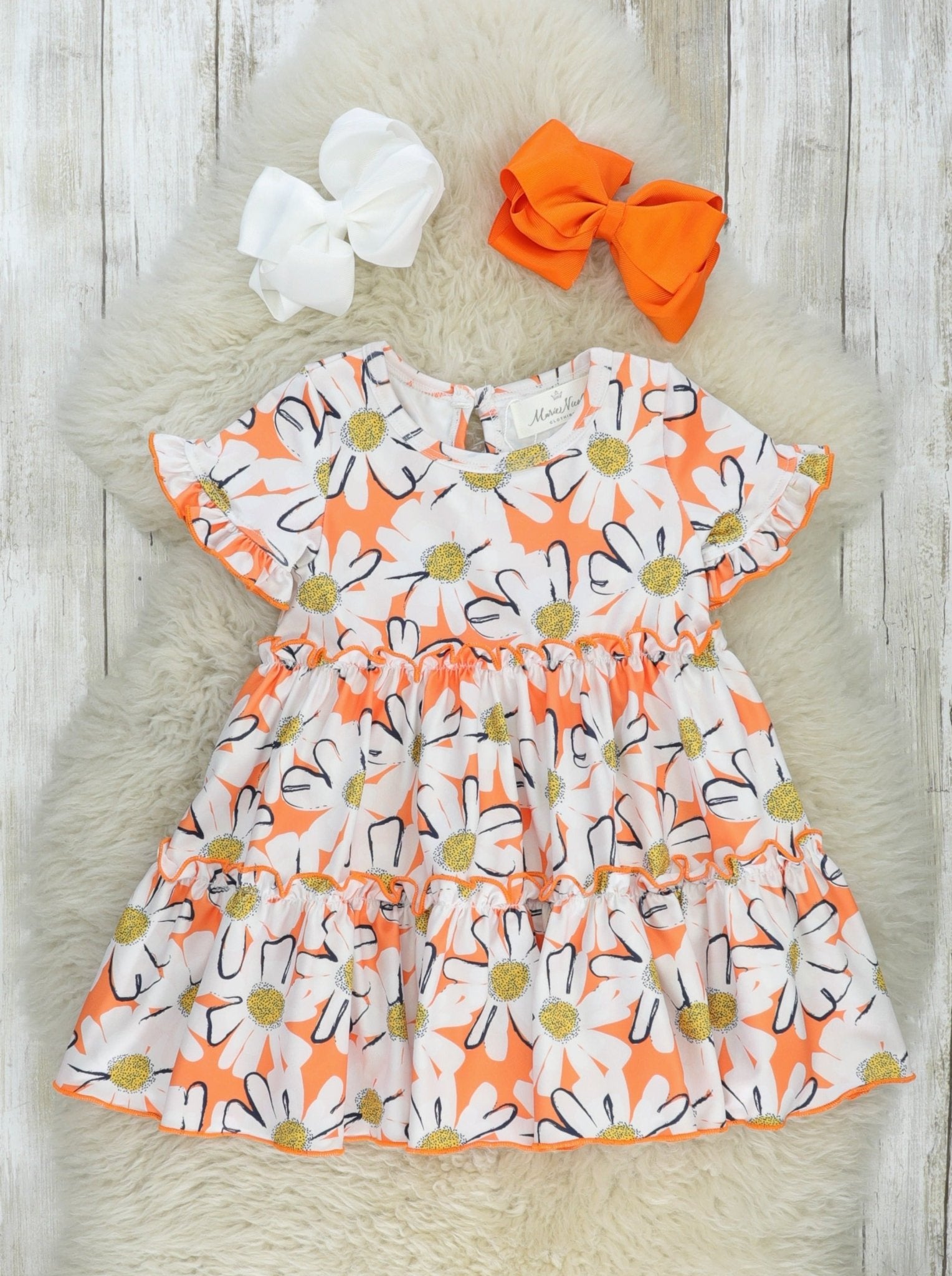 Orange Daisy Tiered Ruffle Dress - Marie Nicole Clothing