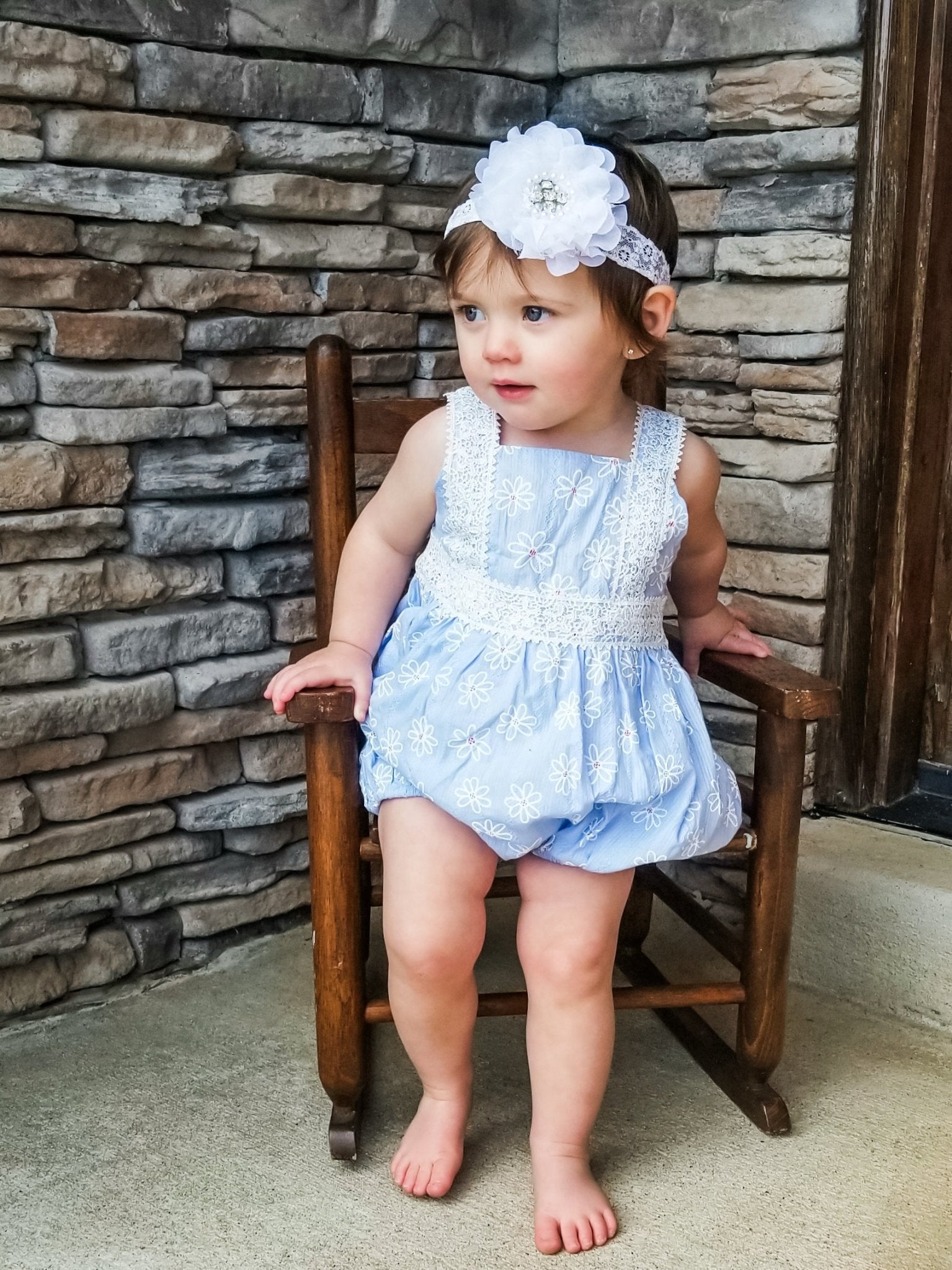 Blue Daisy Lace Romper - Marie Nicole Clothing
