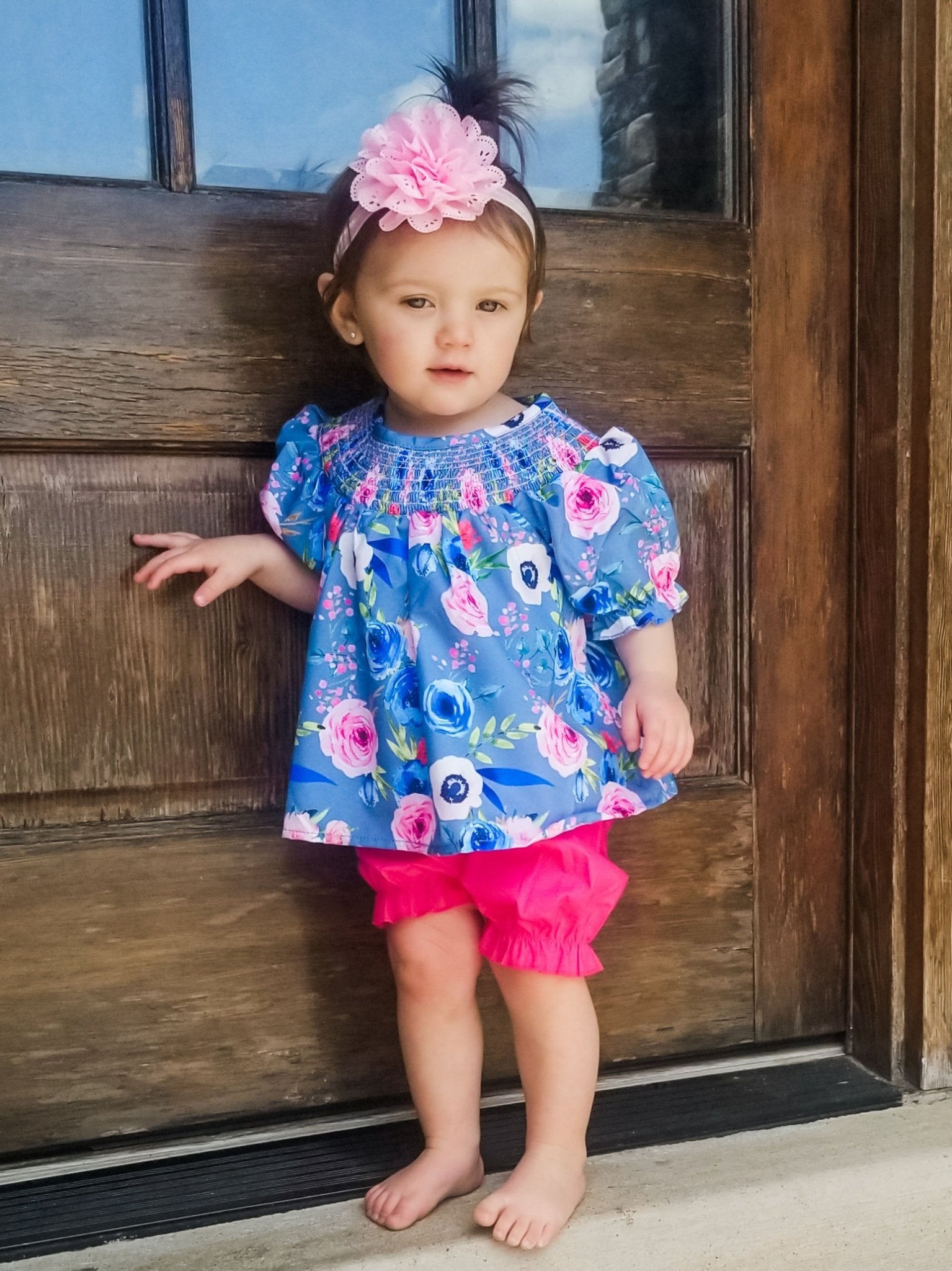 Blue Rose Swing Top & Pink Bottoms Outfit - Marie Nicole Clothing