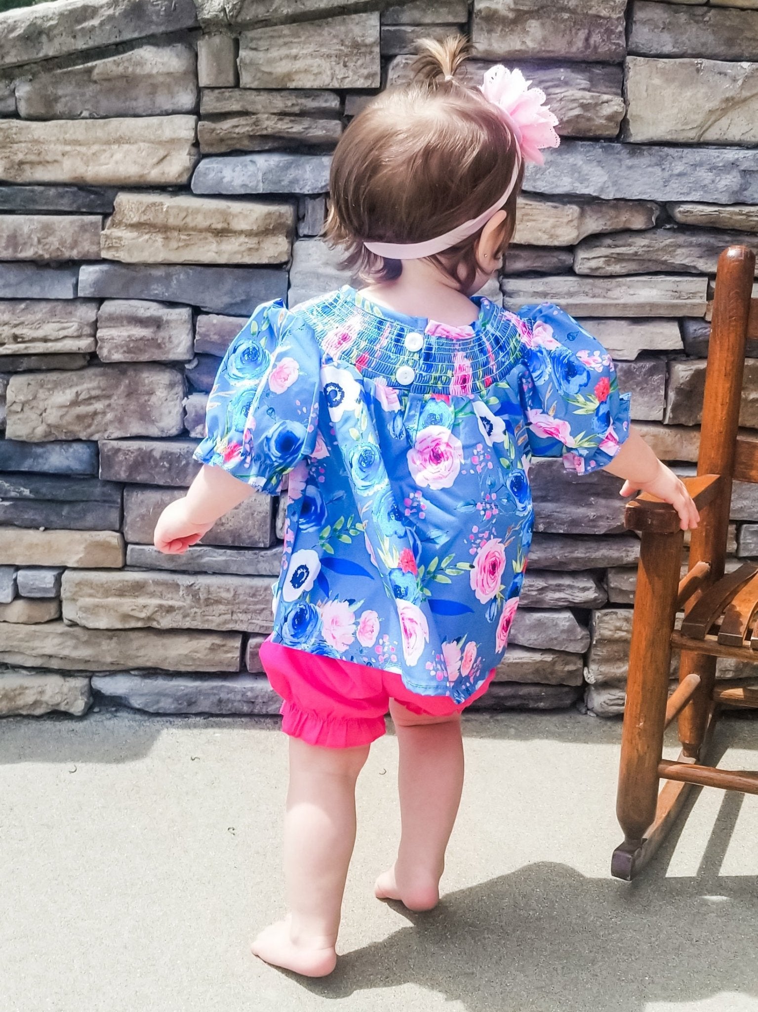 Blue Rose Swing Top & Pink Bottoms Outfit - Marie Nicole Clothing