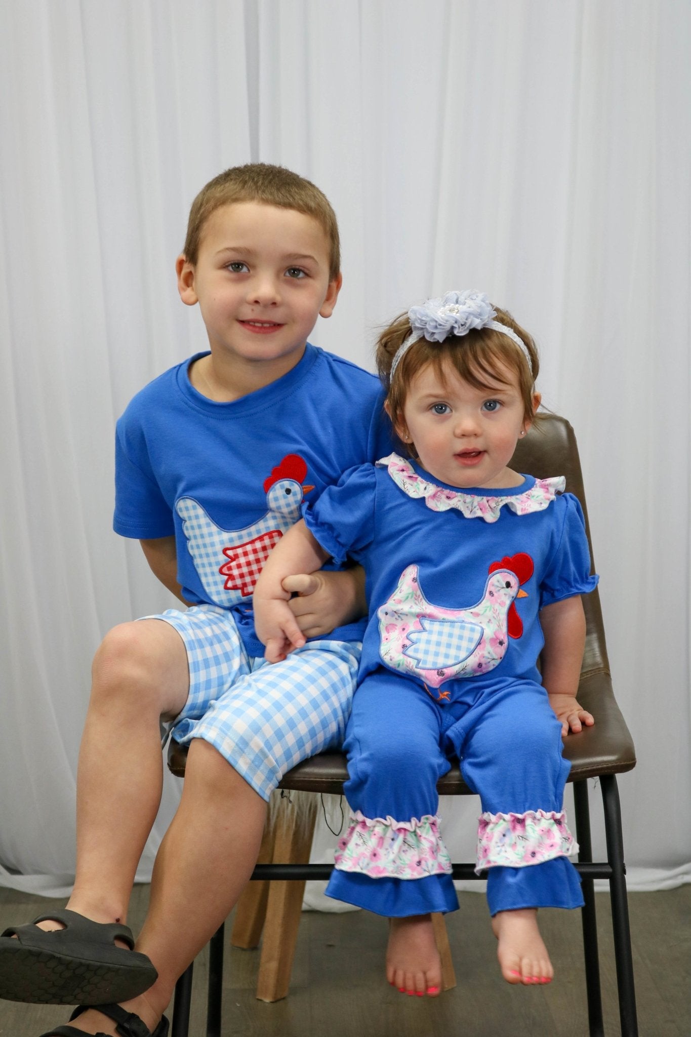 Blue Spring Chicken Shirt & Shorts Outfit - Marie Nicole Clothing