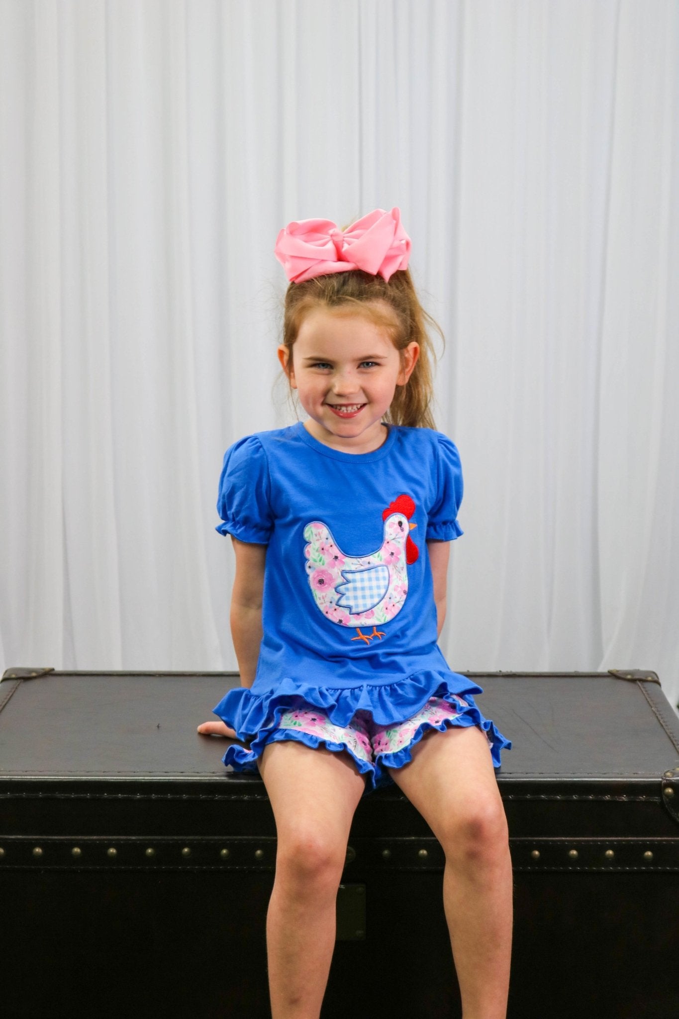 Blue Spring Chicken Ruffle Shirt & Shorts Outfit - Marie Nicole Clothing