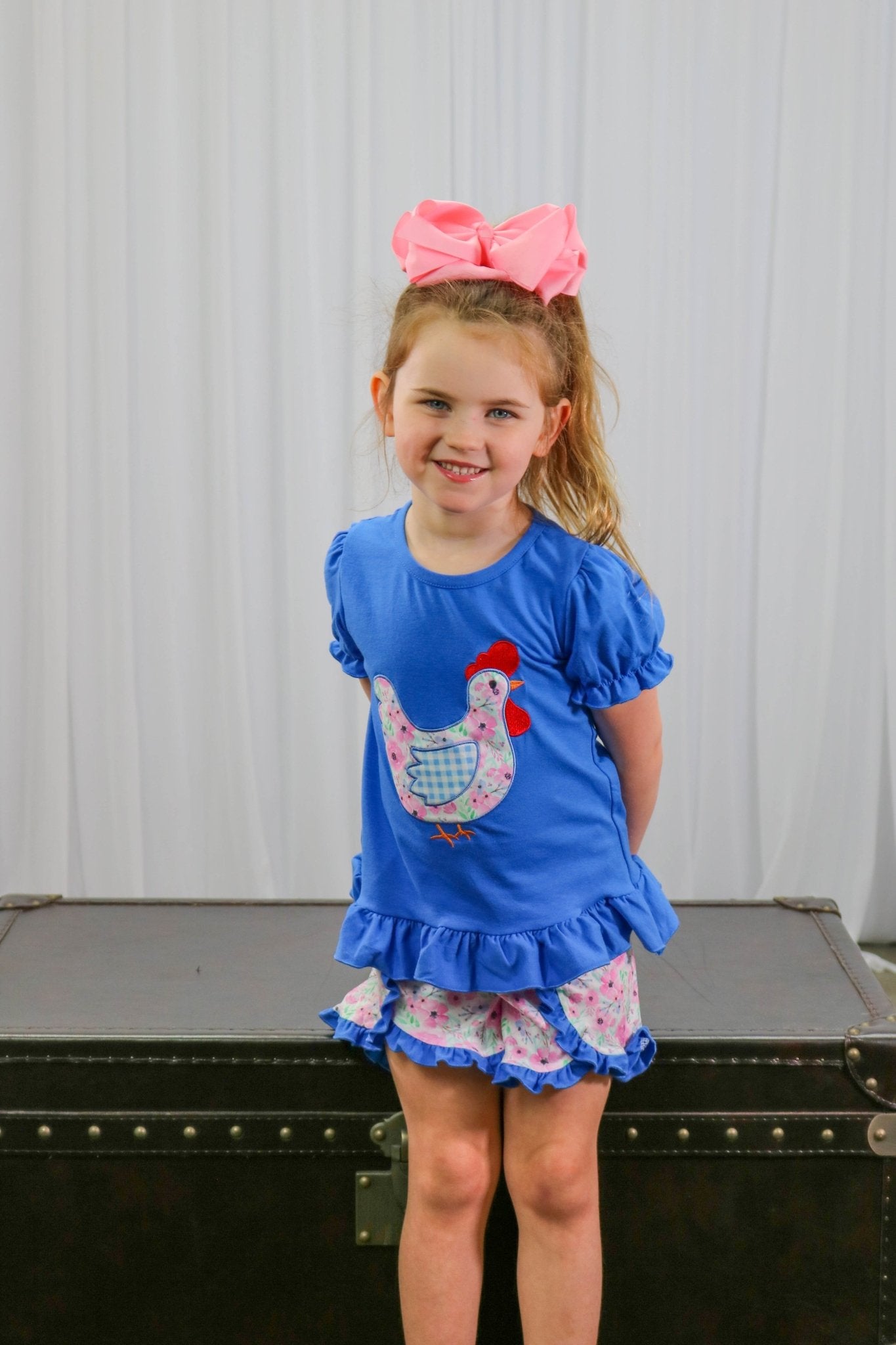 Blue Spring Chicken Ruffle Shirt & Shorts Outfit - Marie Nicole Clothing