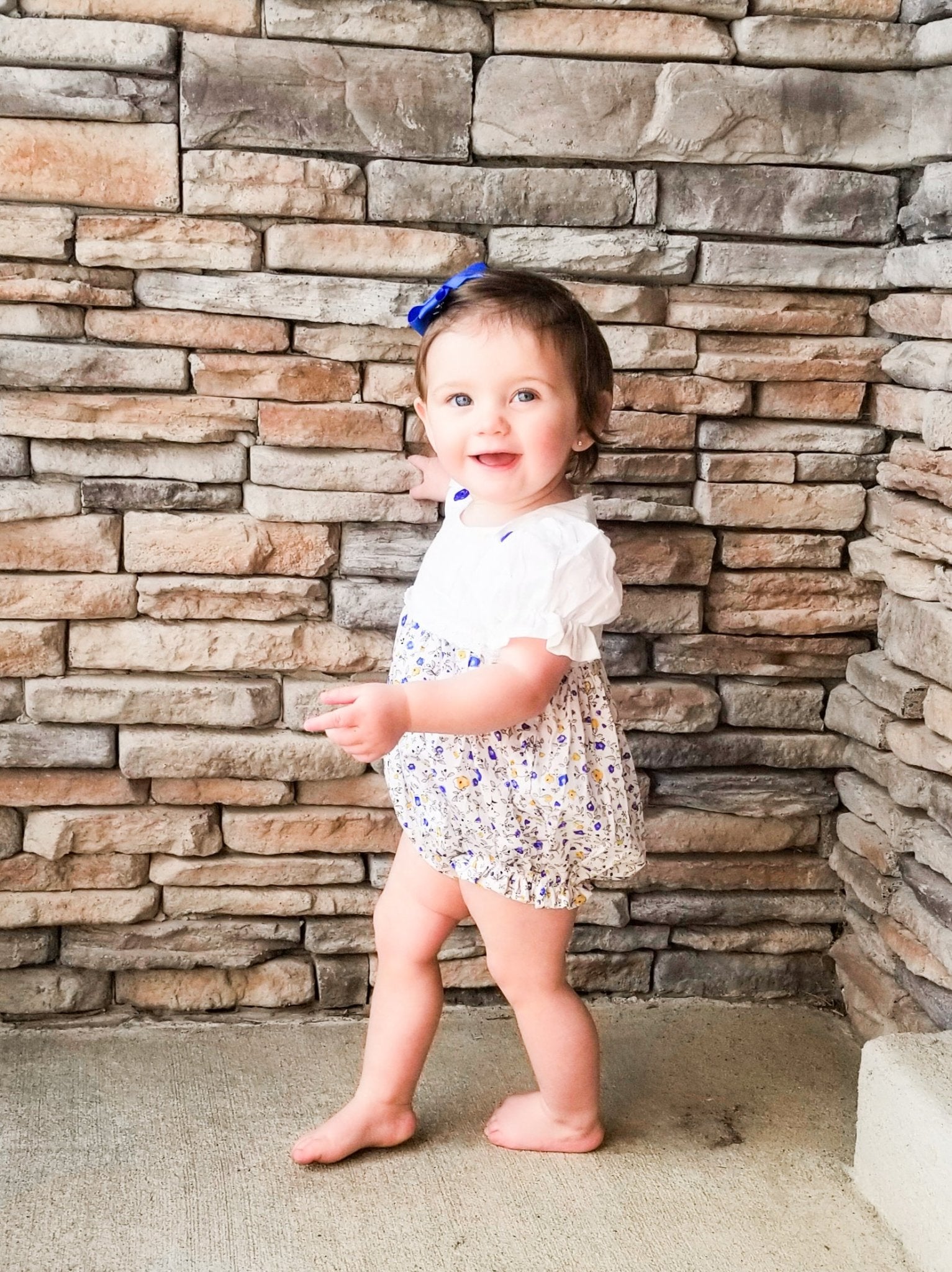 Blue & Yellow Floral Spring Bubble Romper - Marie Nicole Clothing