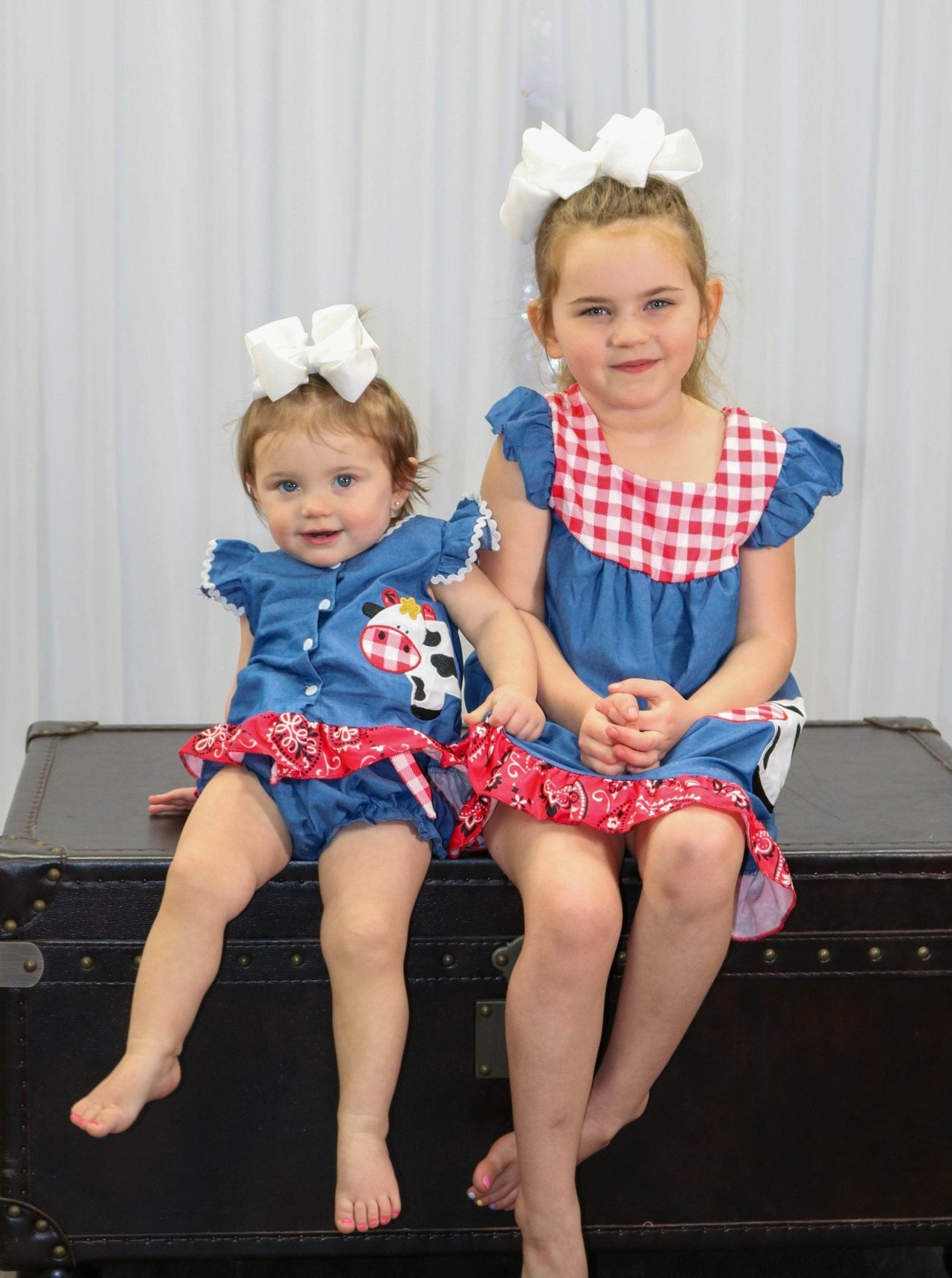 Chambray Bandana Cow Ruffle Dress - Marie Nicole Clothing