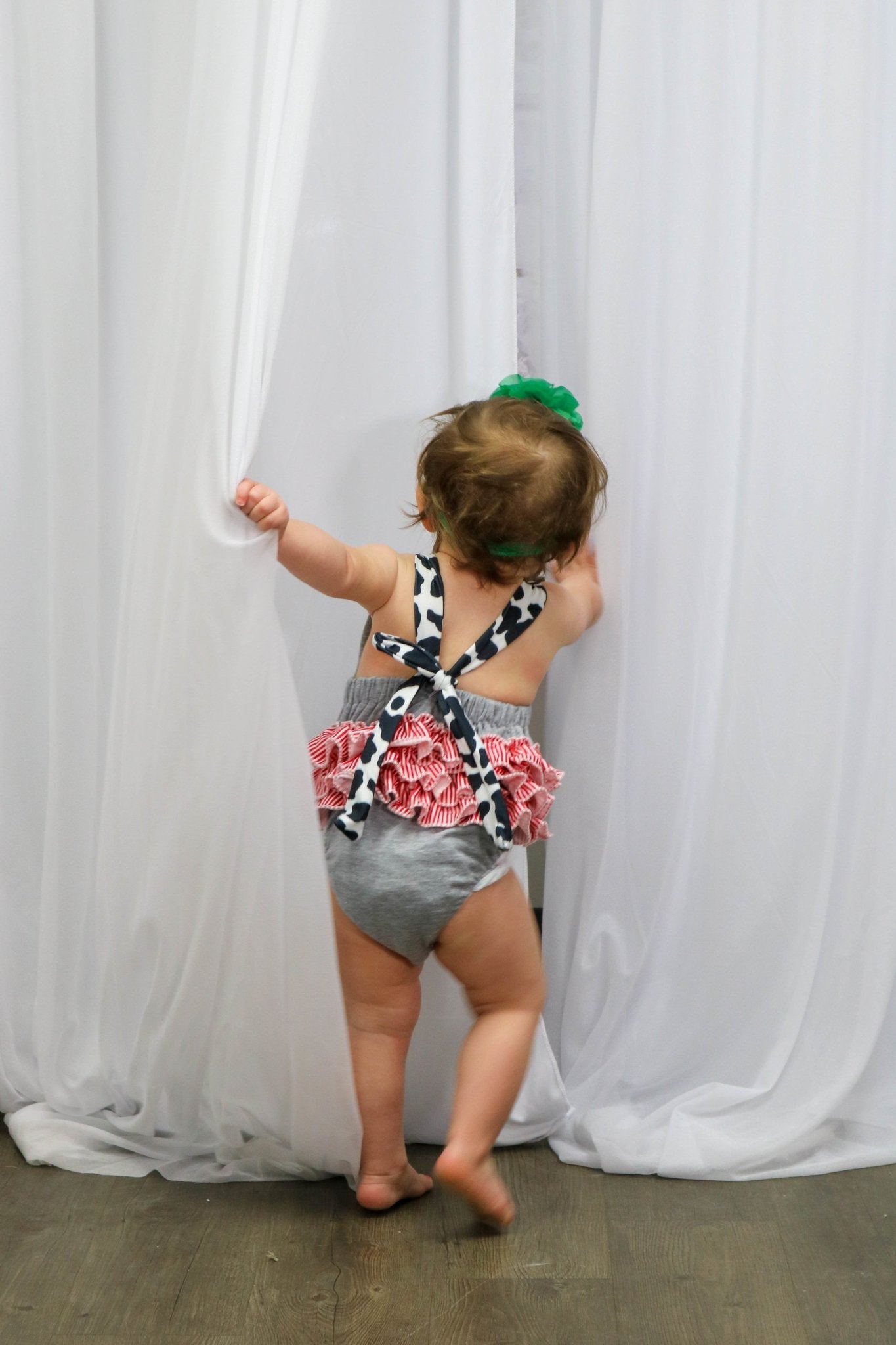 Cow Farmer Ruffle Bubble Romper - Marie Nicole Clothing