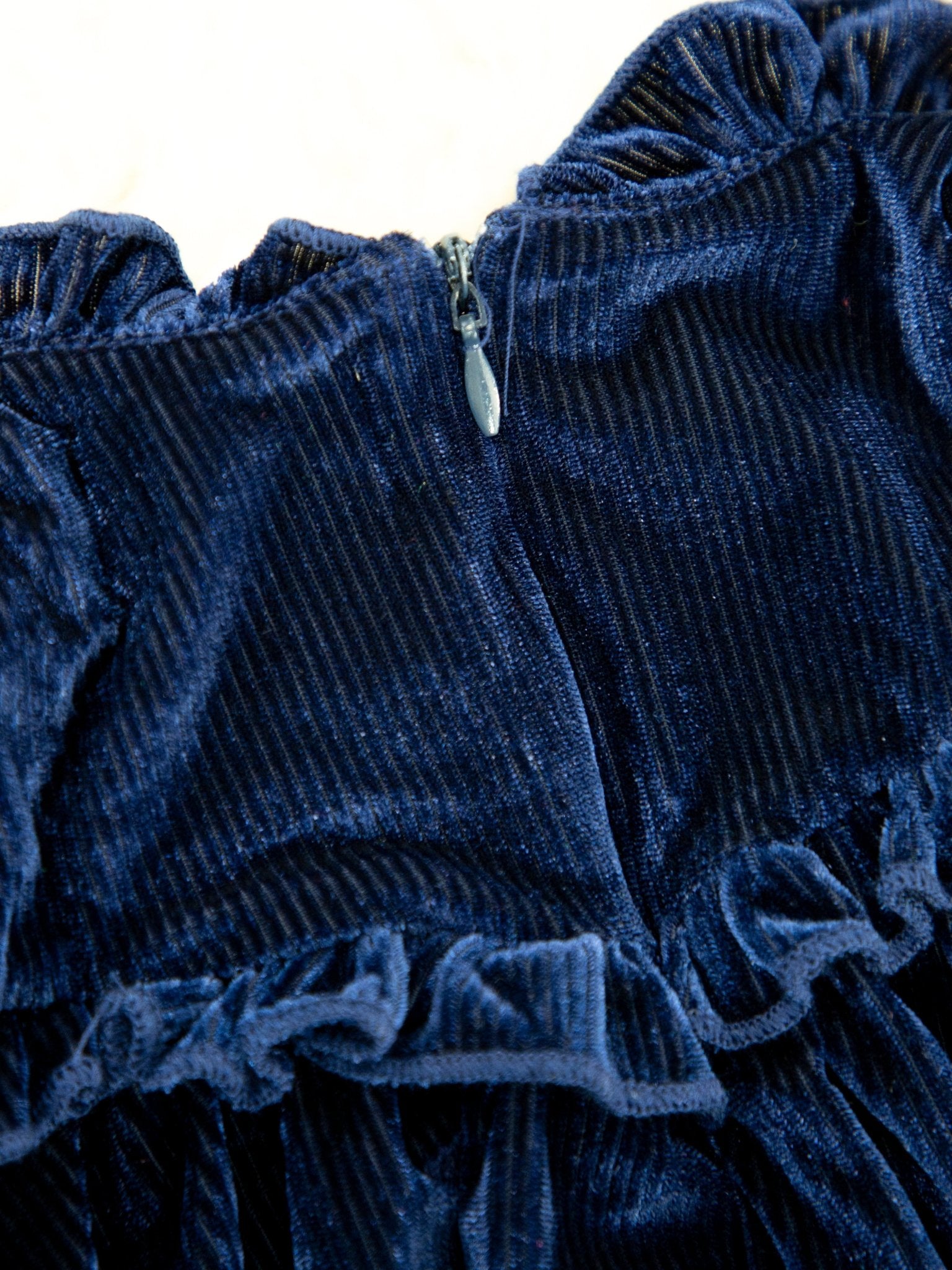 Midnight Blue Velvet Ruffle Dress - Marie Nicole Clothing