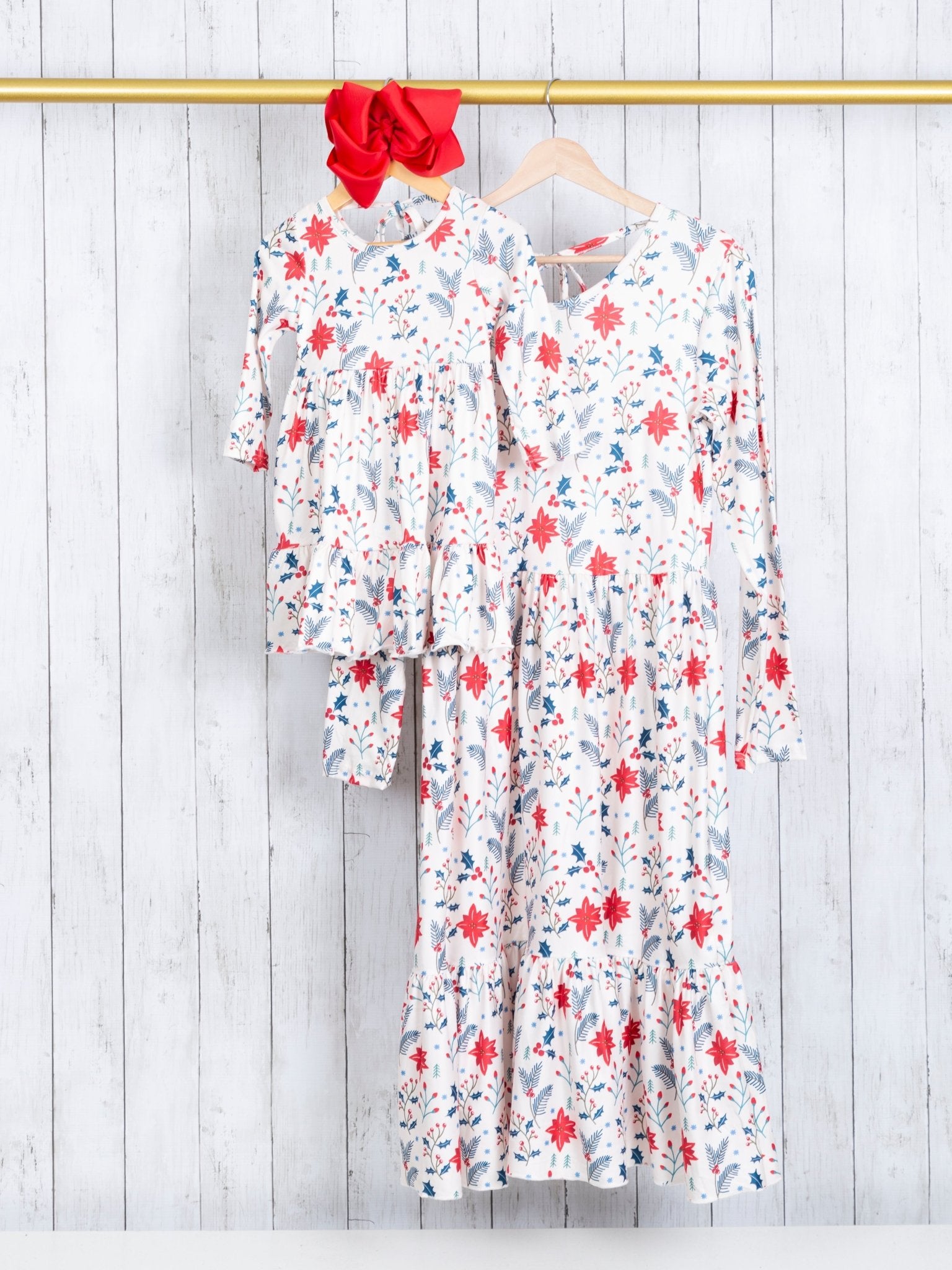 Mom & Me Red Floral Tie Ruffle Dress - Marie Nicole Clothing
