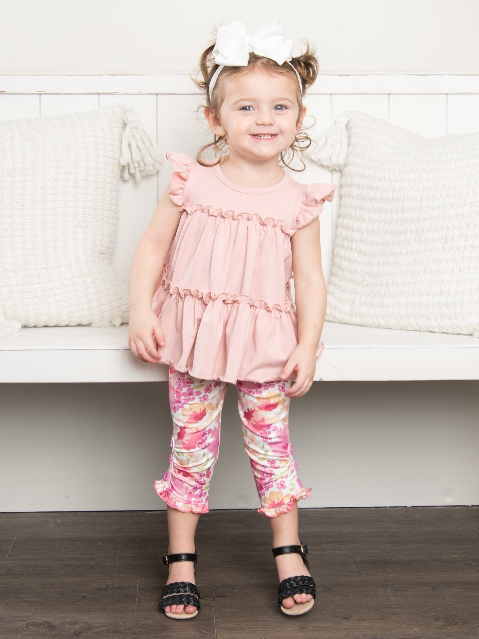 Ruffle Capris - Pink Peony - Marie Nicole Clothing