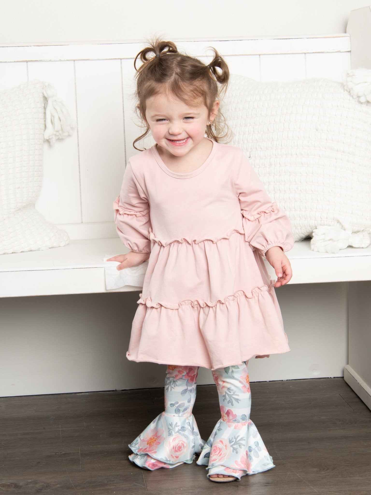 Pink Rose Tiered Bell Bottoms - Marie Nicole Clothing