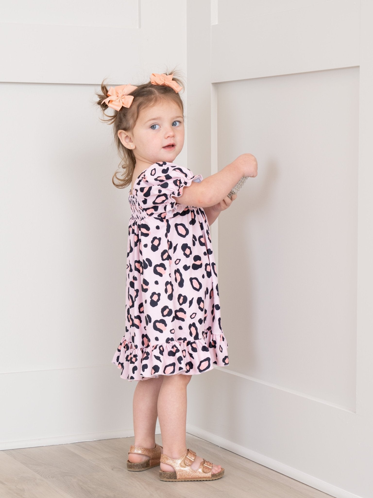 Pink Leopard Puff Sleeve Dress - Marie Nicole Clothing