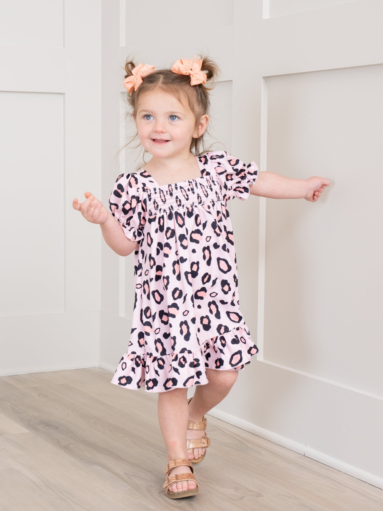 Pink Leopard Puff Sleeve Dress - Marie Nicole Clothing