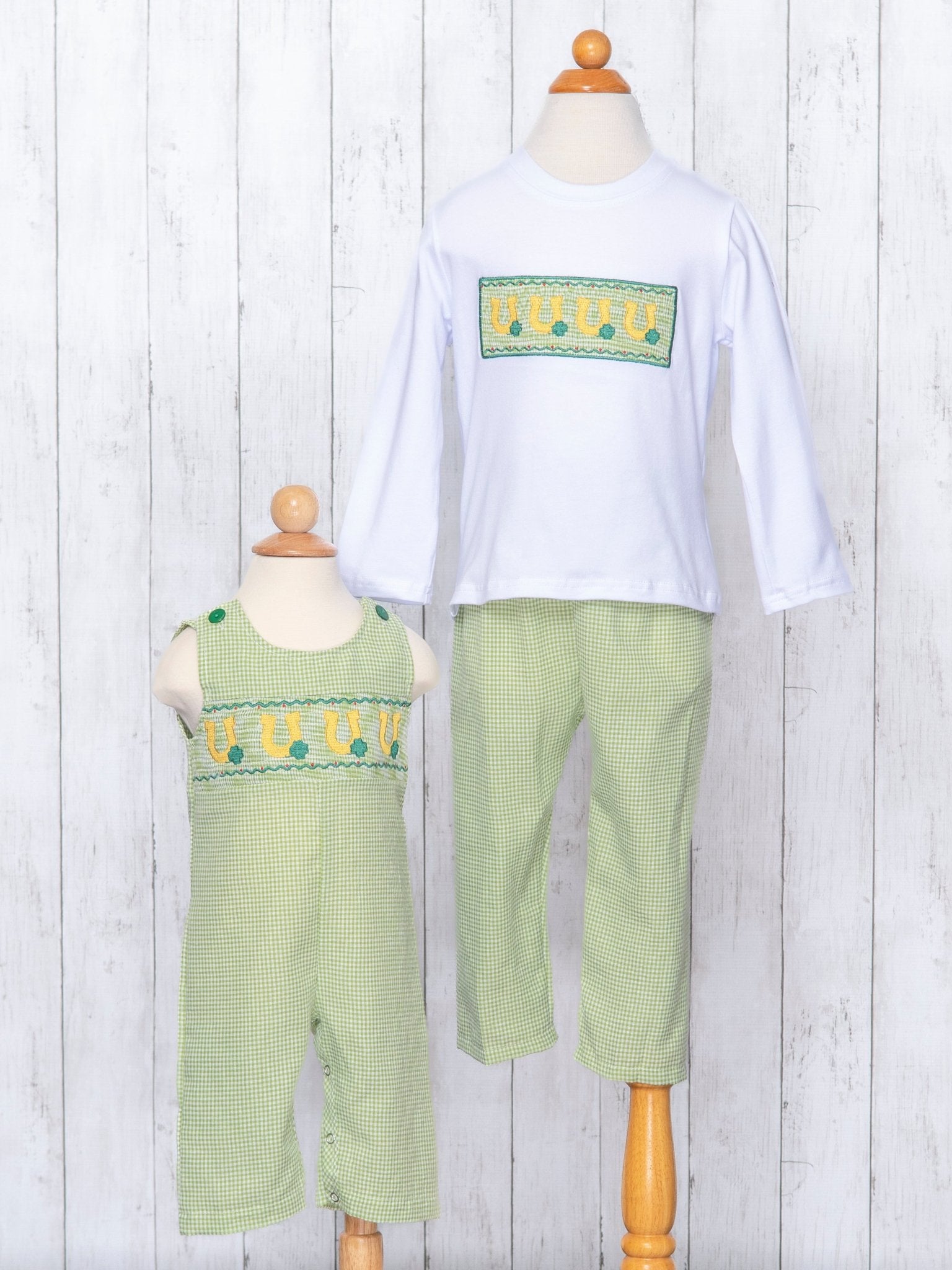 Green Smocked Horse Shoe Johnny - Marie Nicole Clothing