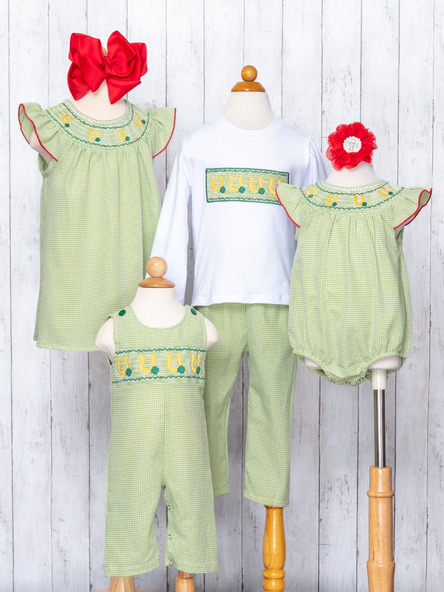 Green Smocked Horse Shoe Outfit - Marie Nicole Clothing