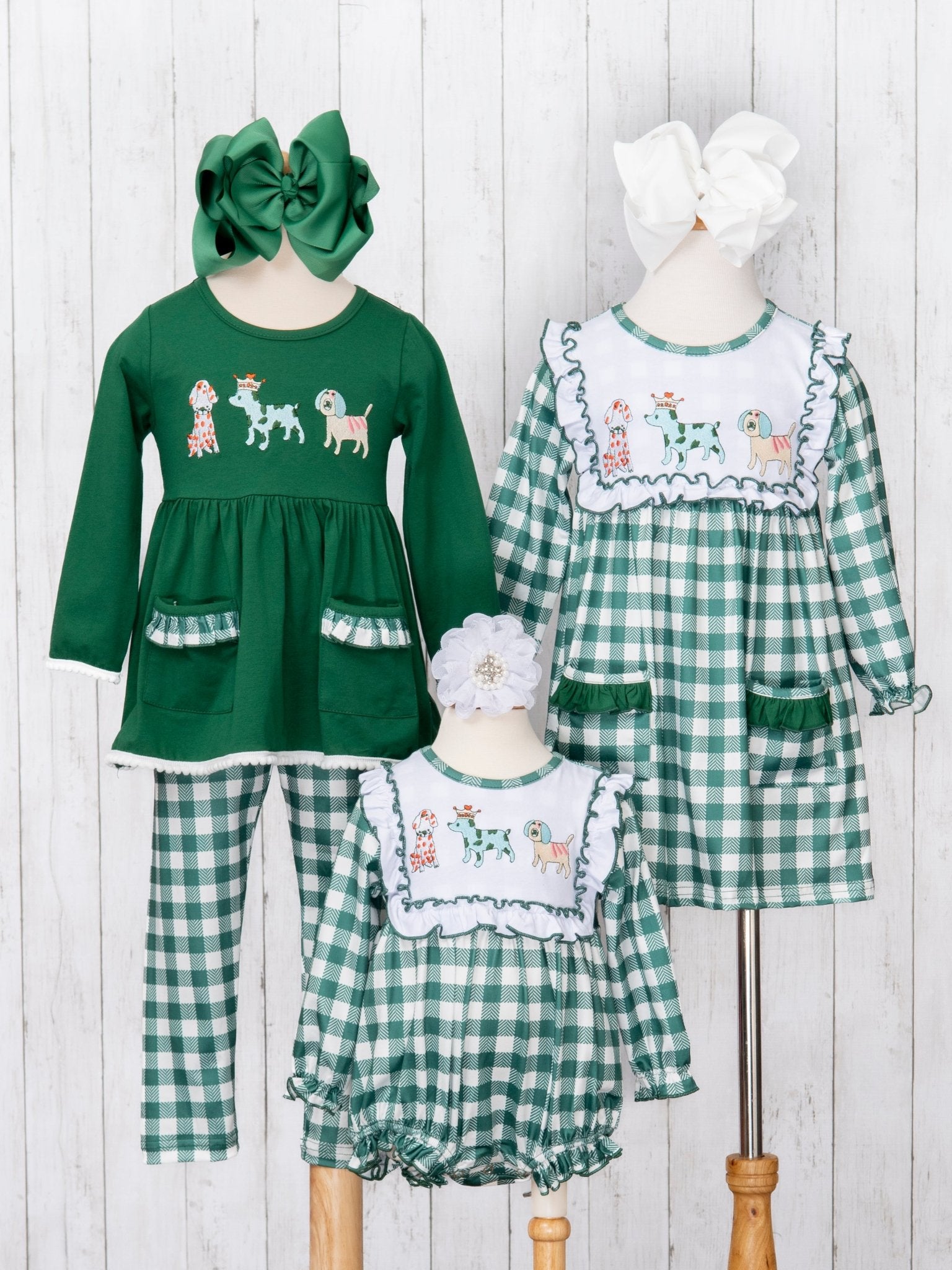MNC Royal Pups™ Green Gingham Pocket Outfit - Marie Nicole Clothing