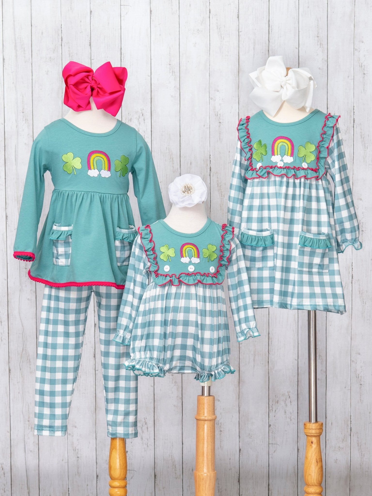 Rainbow Clover Field Gingham Outfit Outfit - Marie Nicole Clothing