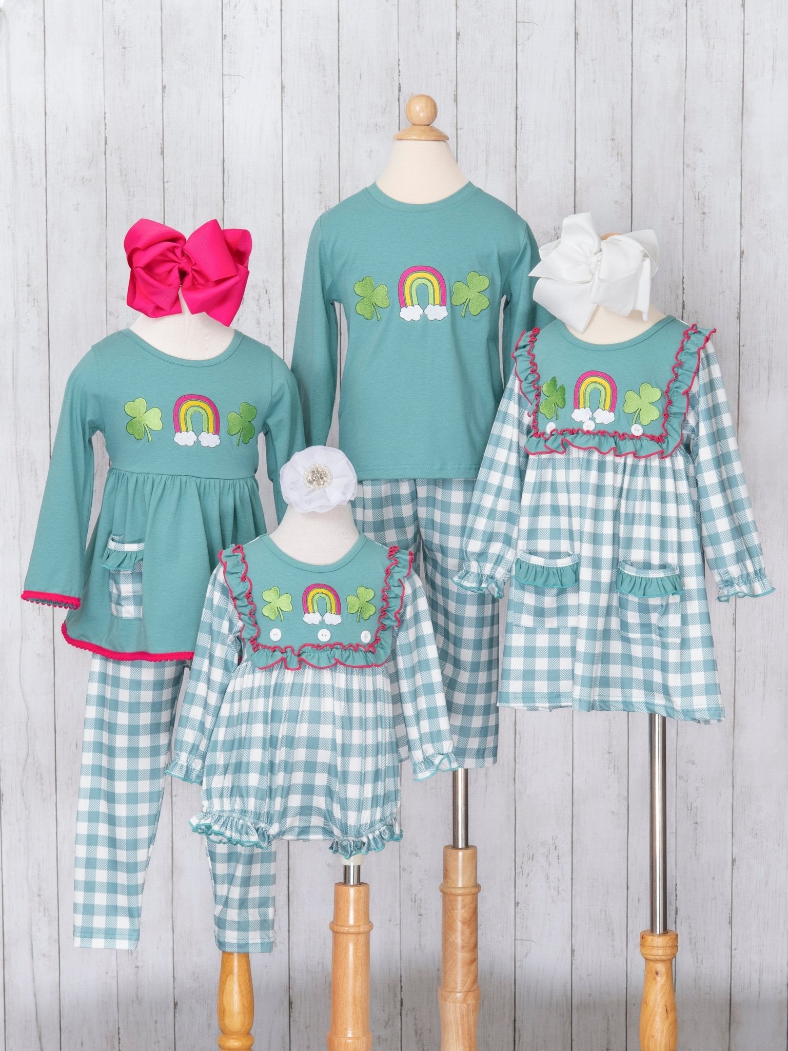 Rainbow Clover Field Gingham Outfit Outfit - Marie Nicole Clothing
