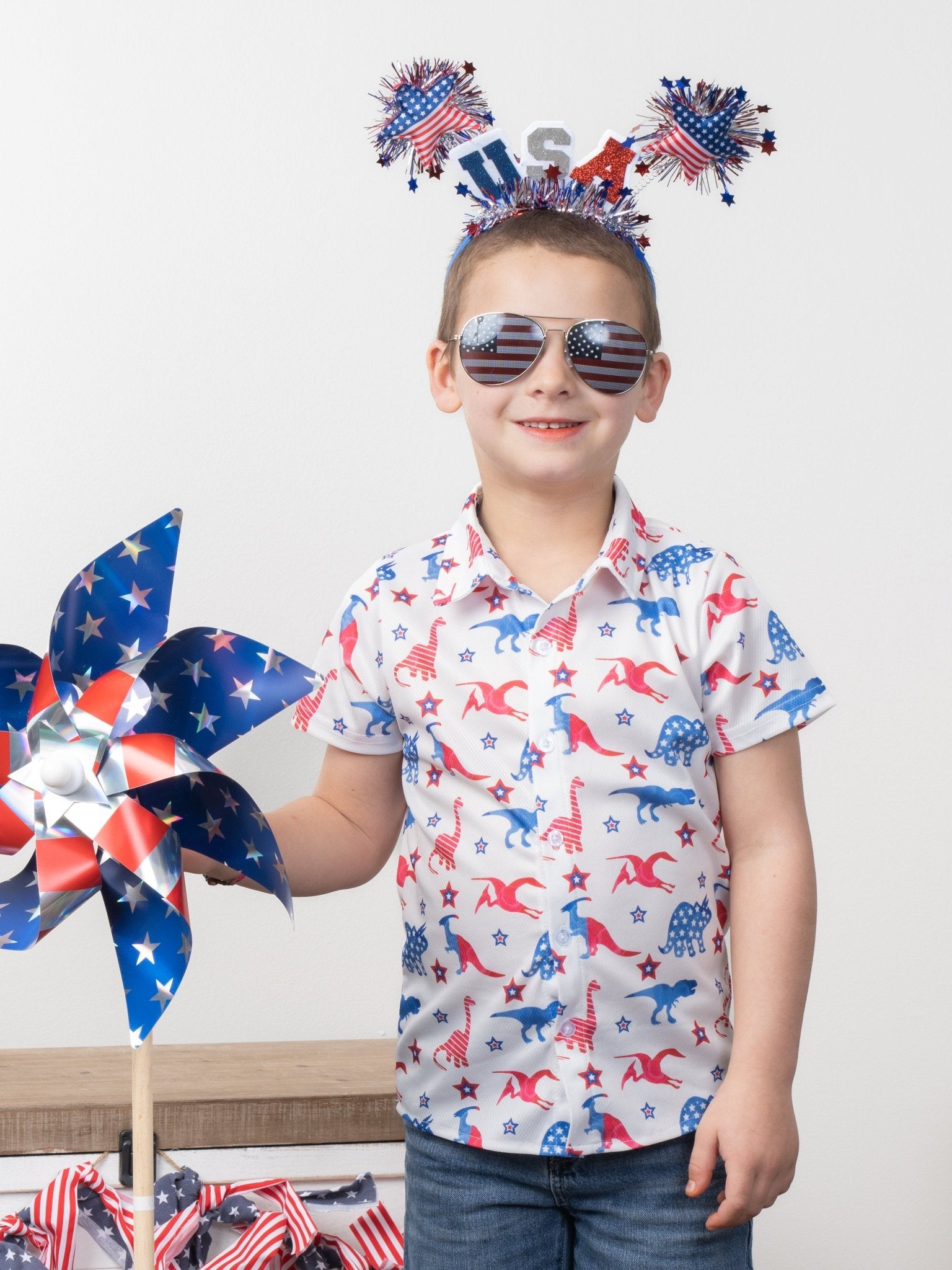 Patriotic Dinosaur Polo - Marie Nicole Clothing