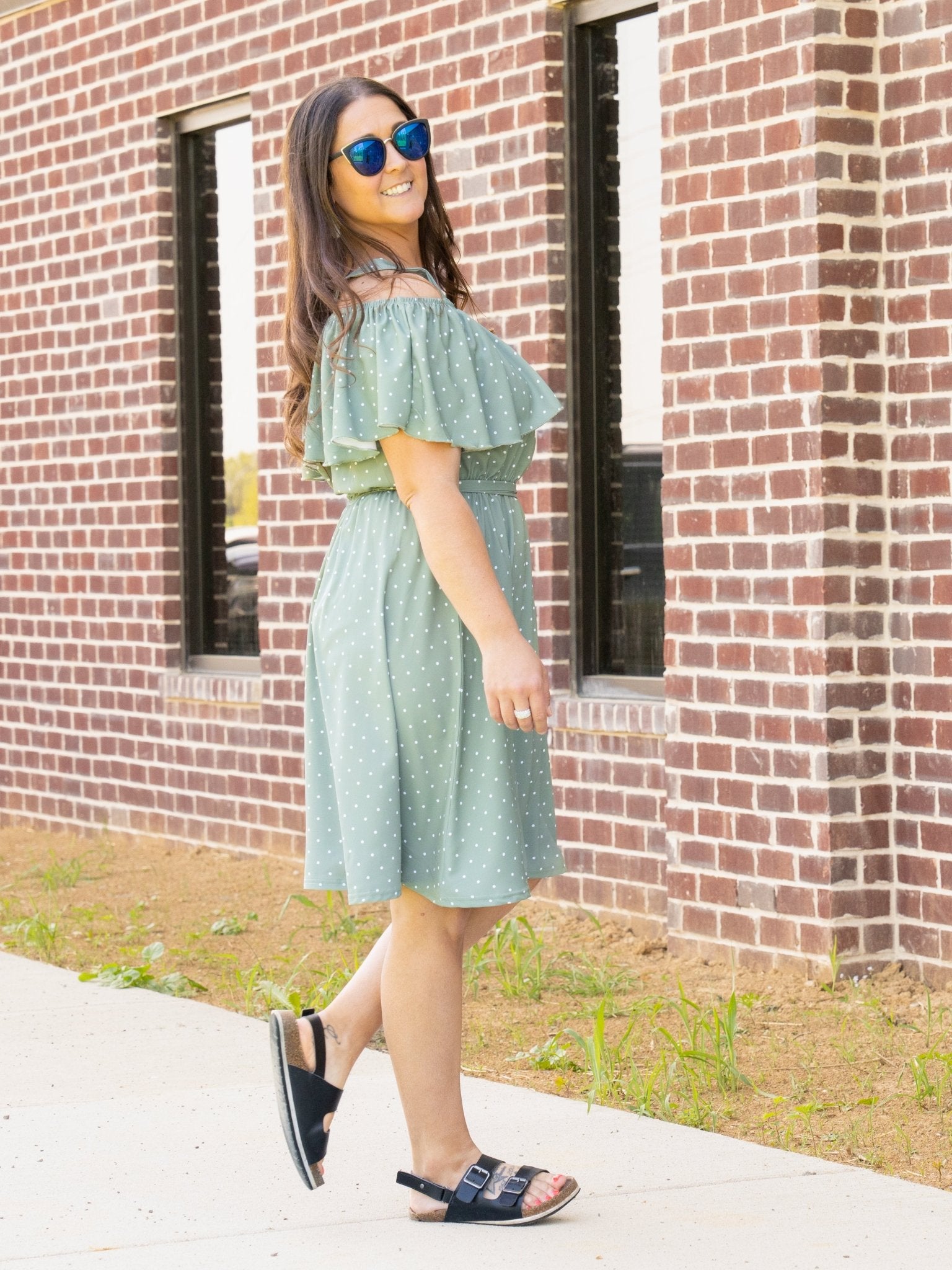 Mom & Me Green Polka Dot Ruffle Dress - Marie Nicole Clothing