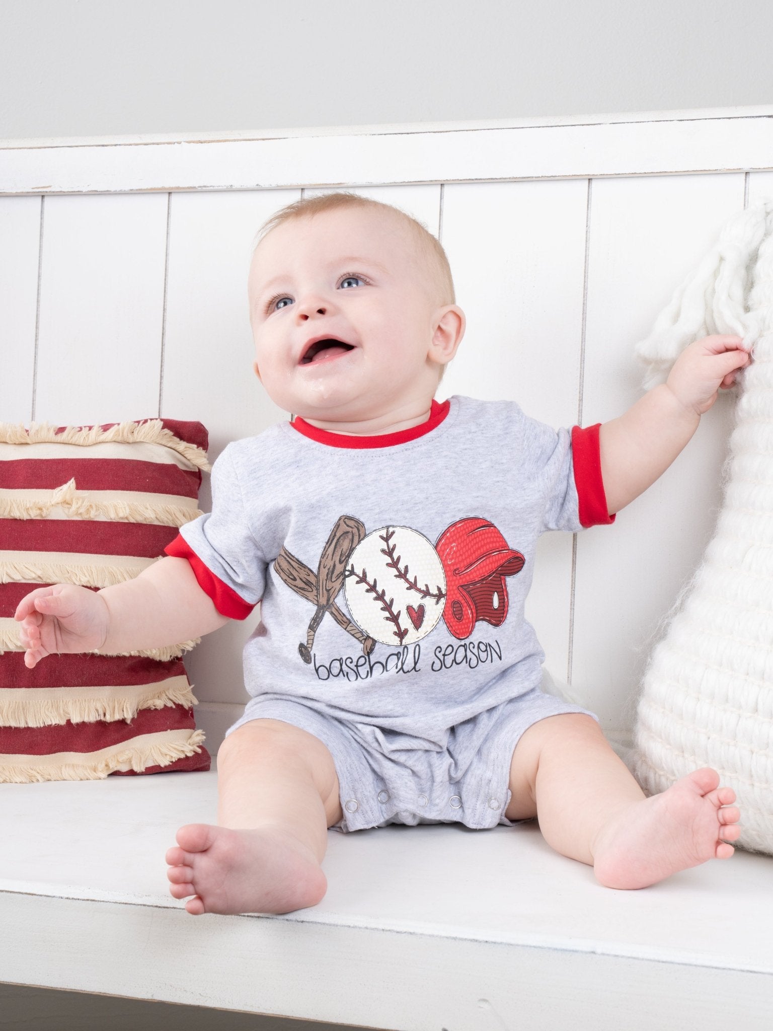 Grey Baseball Romper - Marie Nicole Clothing