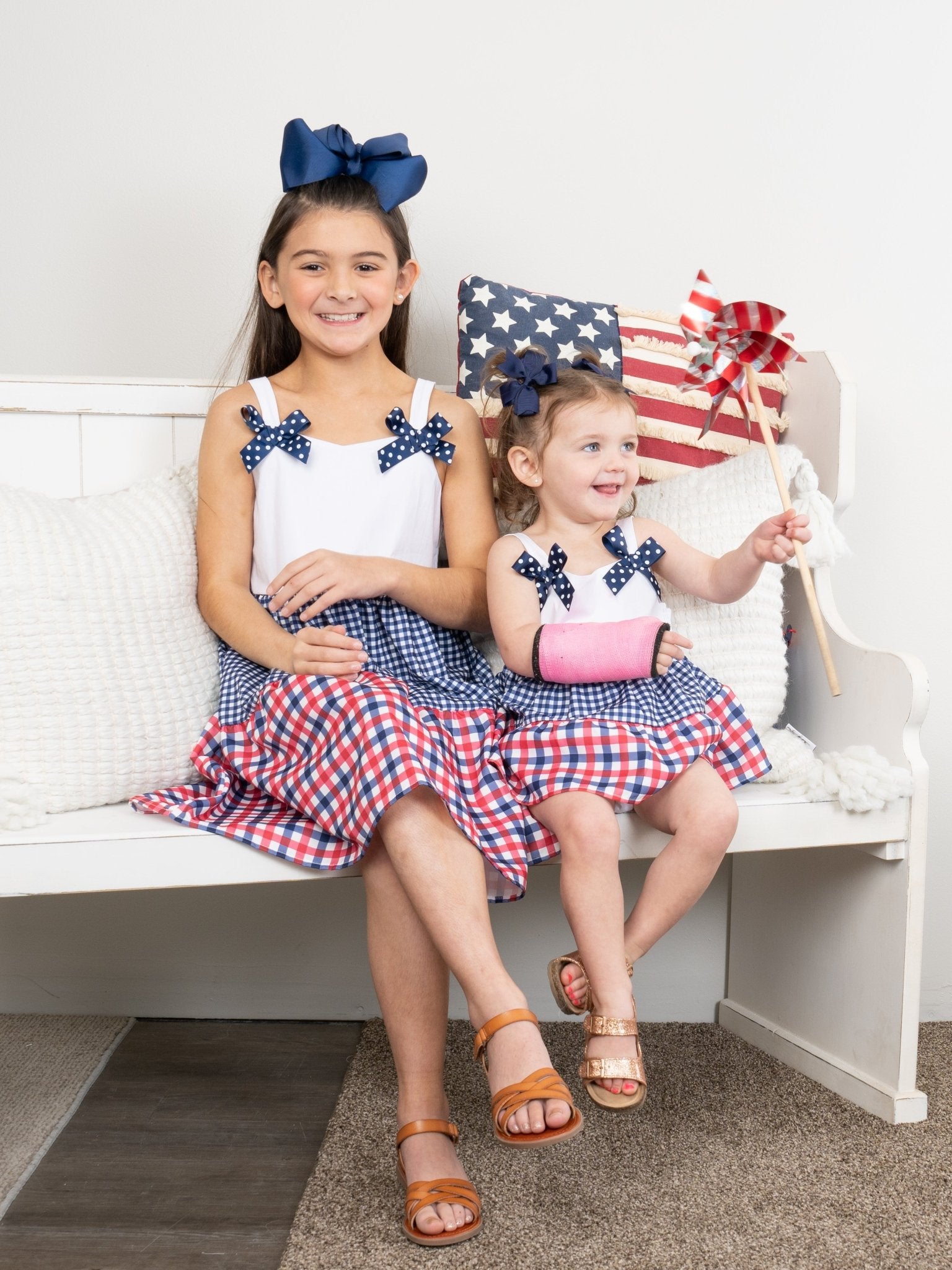 Red & Blue Gingham Bow Bloomers Outfit - Marie Nicole Clothing