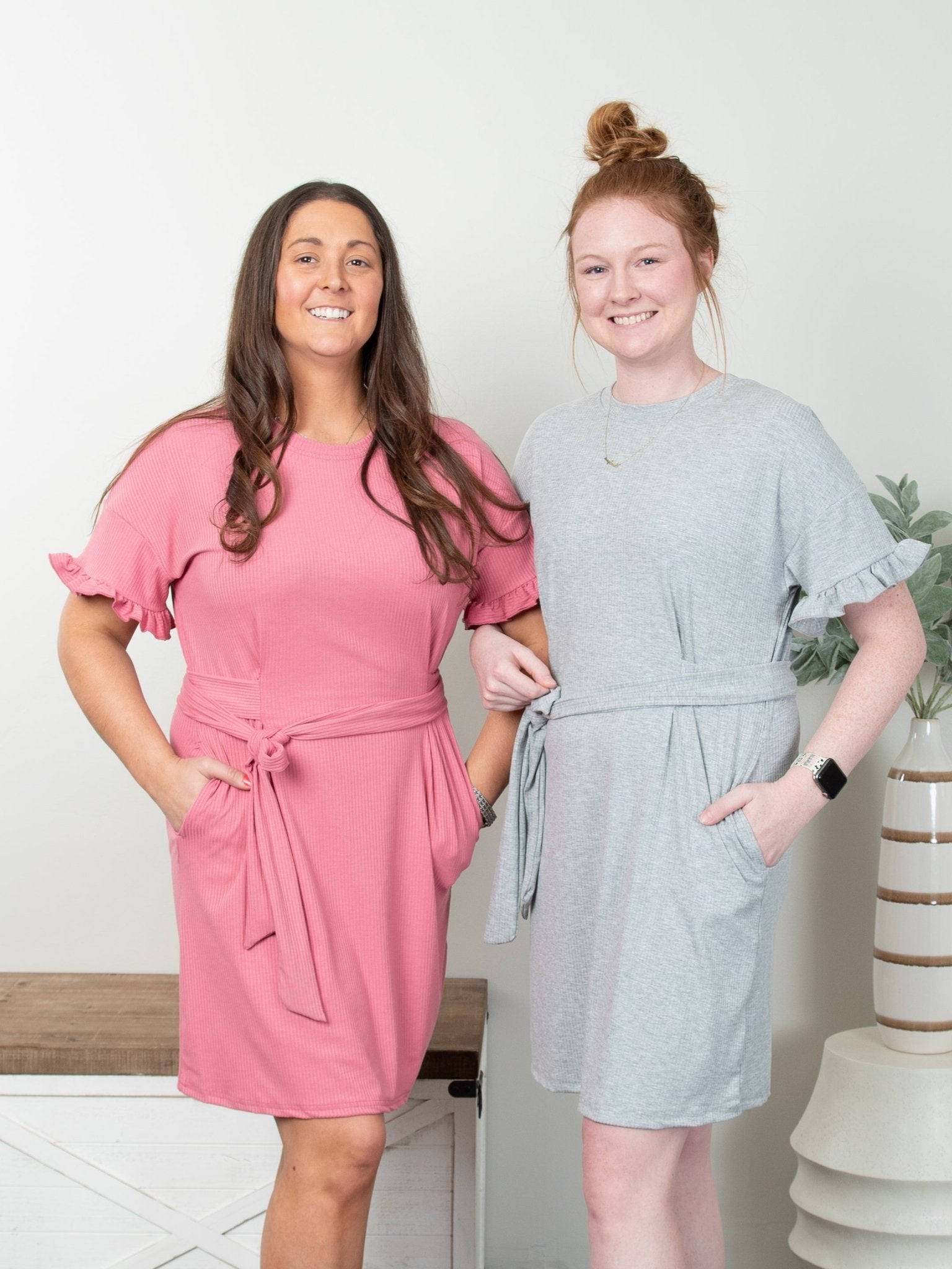 Mom & Me Rouge Pink Ribbed Ruffle Dress & Bubble - Marie Nicole Clothing