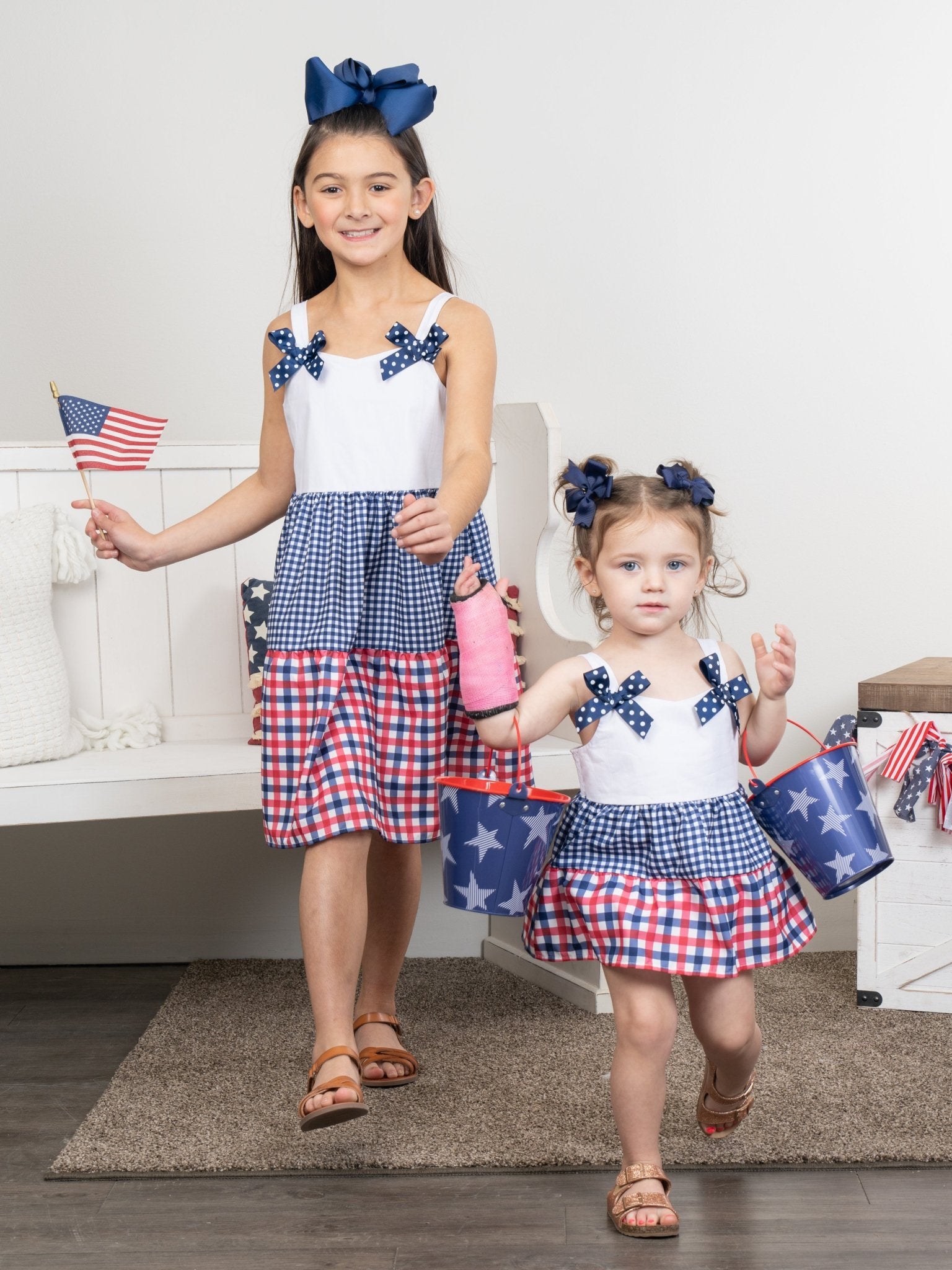 Red & Blue Gingham Bow Dress - Marie Nicole Clothing