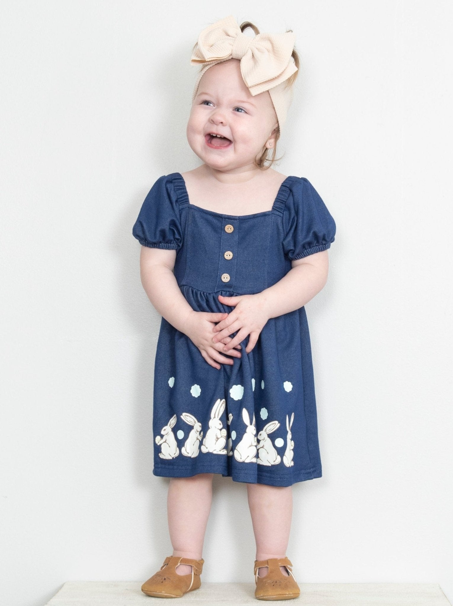 Chambray Puff Sleeve Bunny Dress - Marie Nicole Clothing